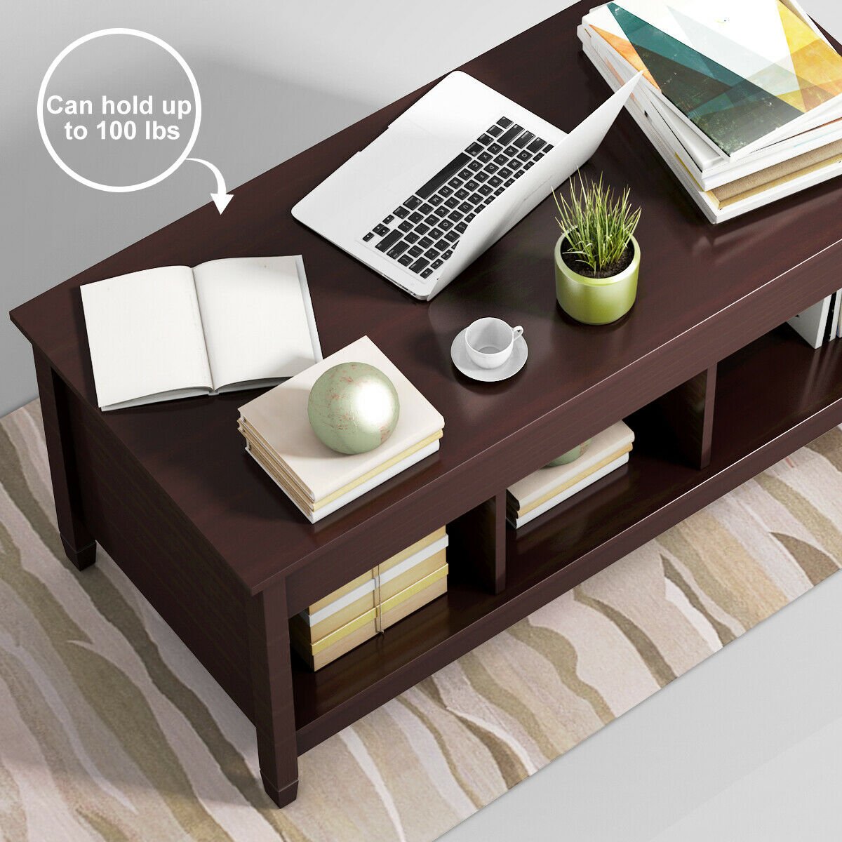 Lift Top Coffee Table with Hidden Storage Compartment-Black