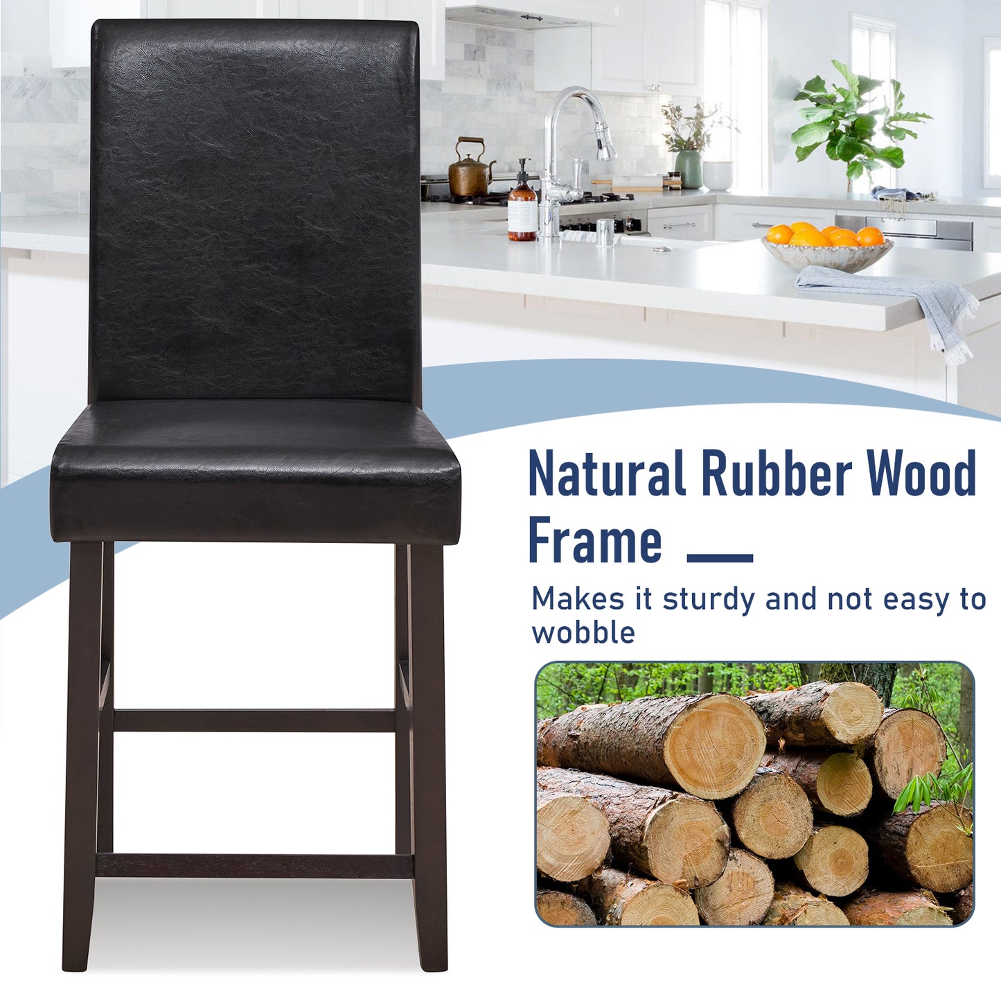 25 Inch Counter Height Set of 2 Bar Stools-Black