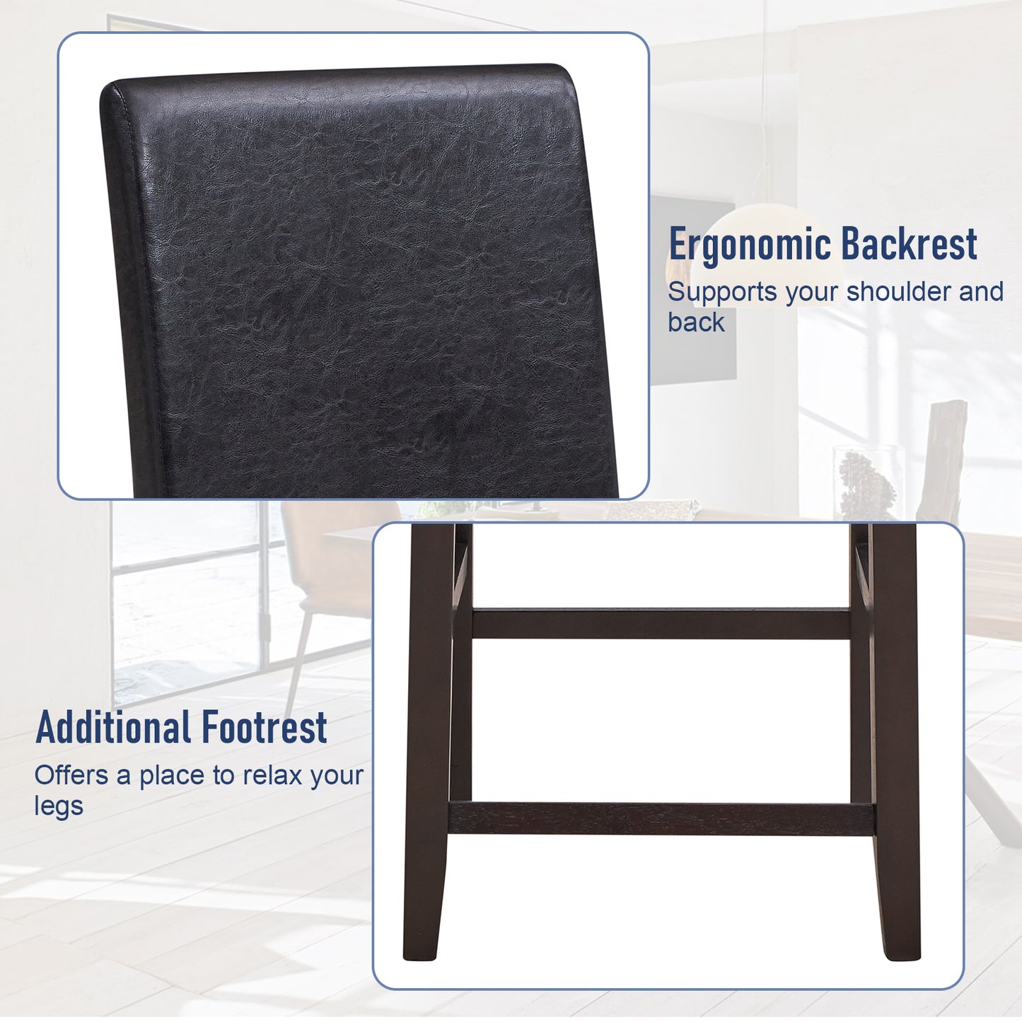 25 Inch Counter Height Set of 2 Bar Stools-Black
