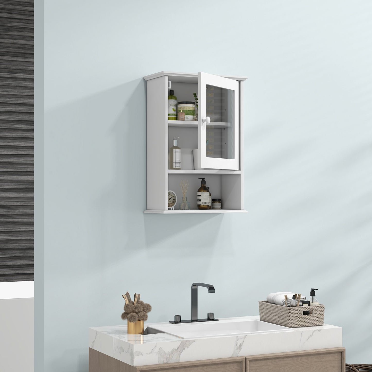 Bathroom Wall Mounted Adjustable Hanging Storage Medicine Cabinet-White