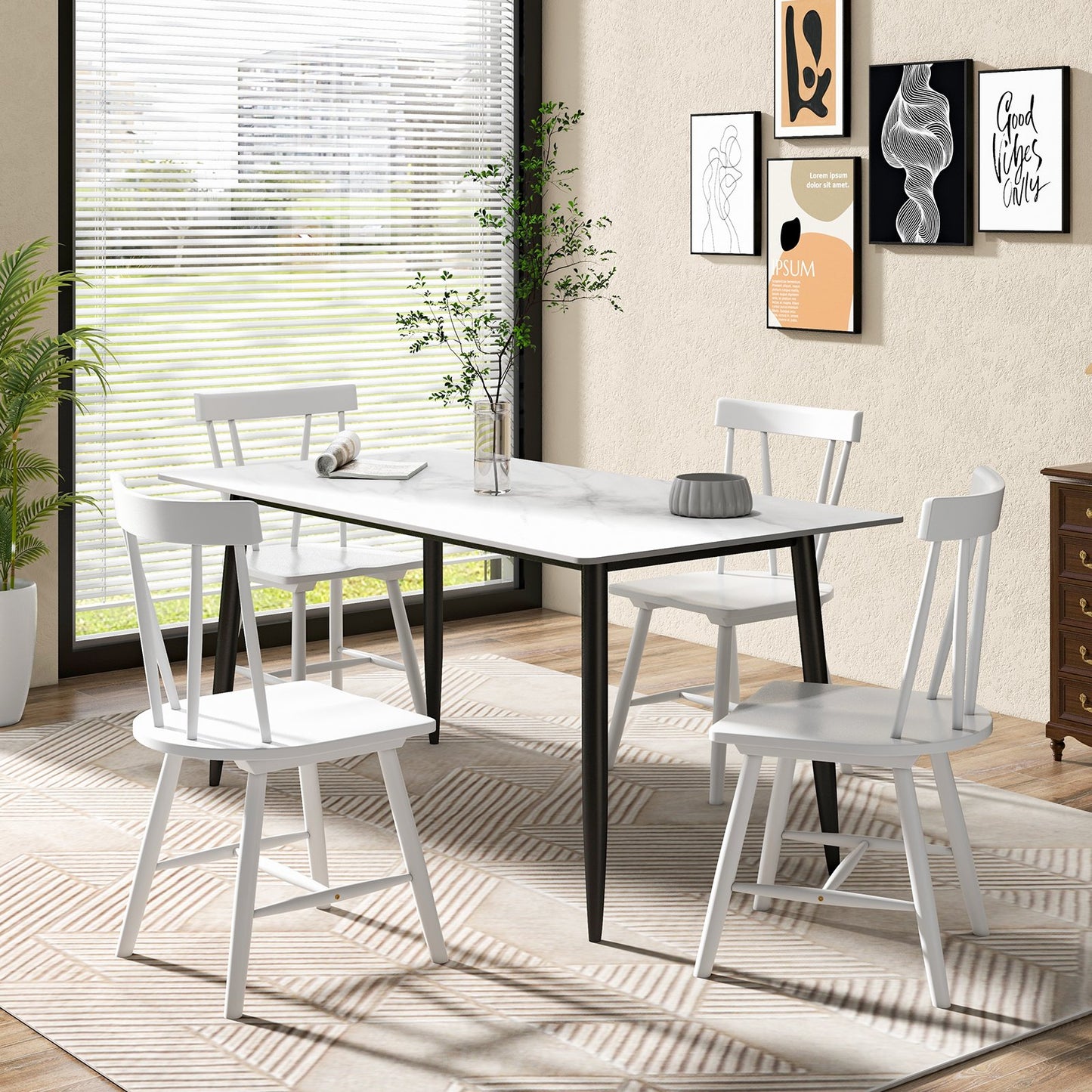 Windsor Style Armless Chairs with Solid Rubber Wood Frame-Black