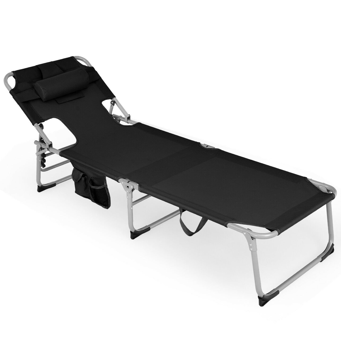 Folding Beach Lounge Chair with Pillow for Outdoor-Beige
