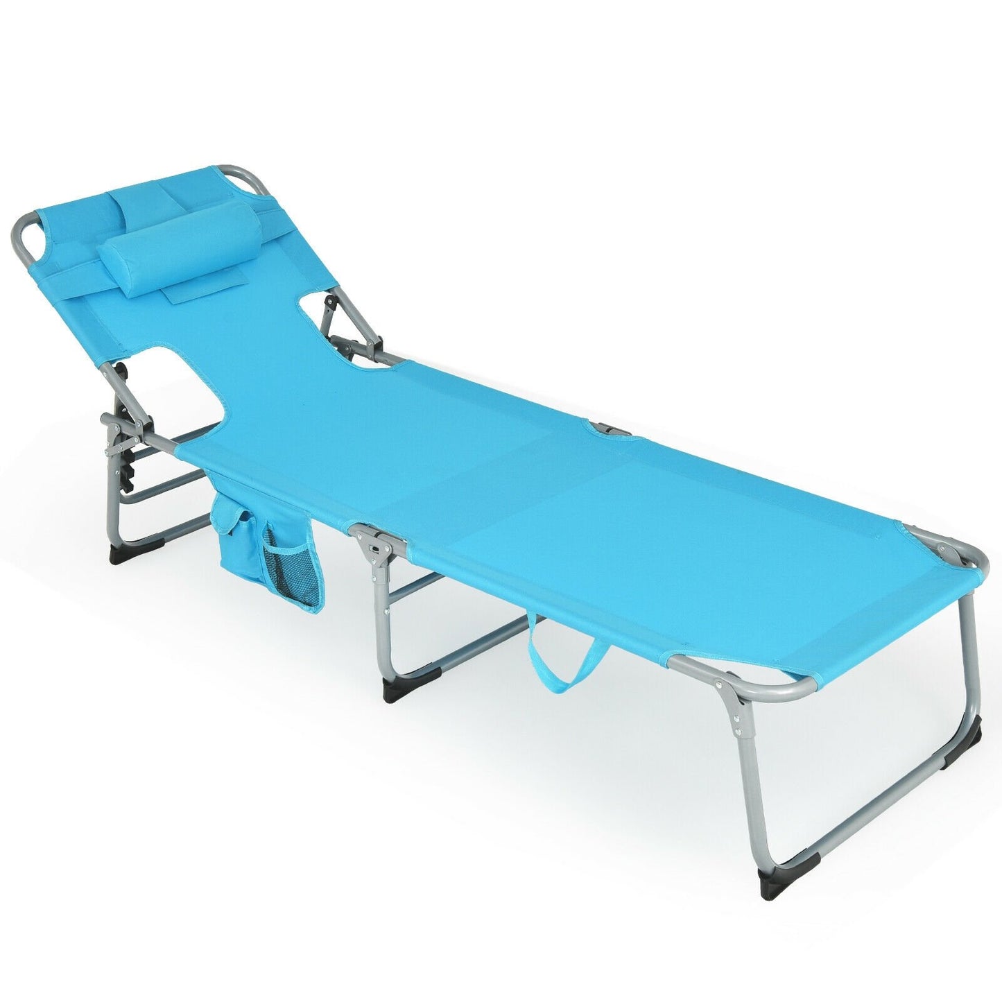 Folding Beach Lounge Chair with Pillow for Outdoor-Beige