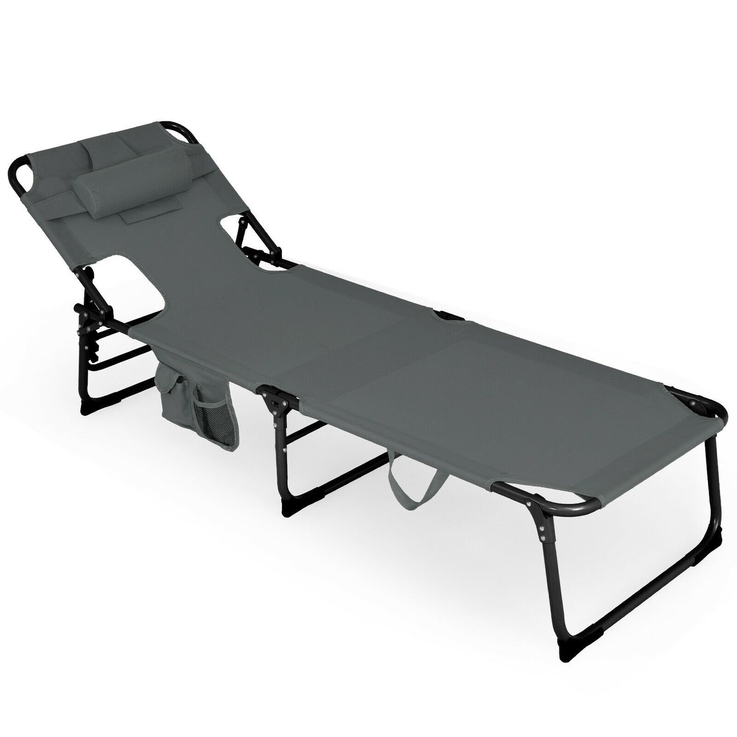 Folding Beach Lounge Chair with Pillow for Outdoor-Beige