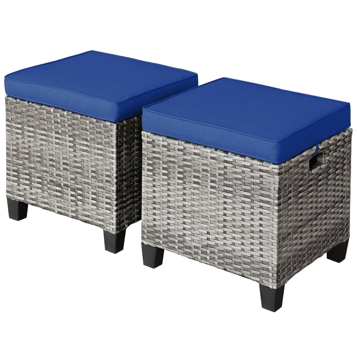 2 Pieces Patio Rattan Ottoman Seat with Removable Cushions-Beige