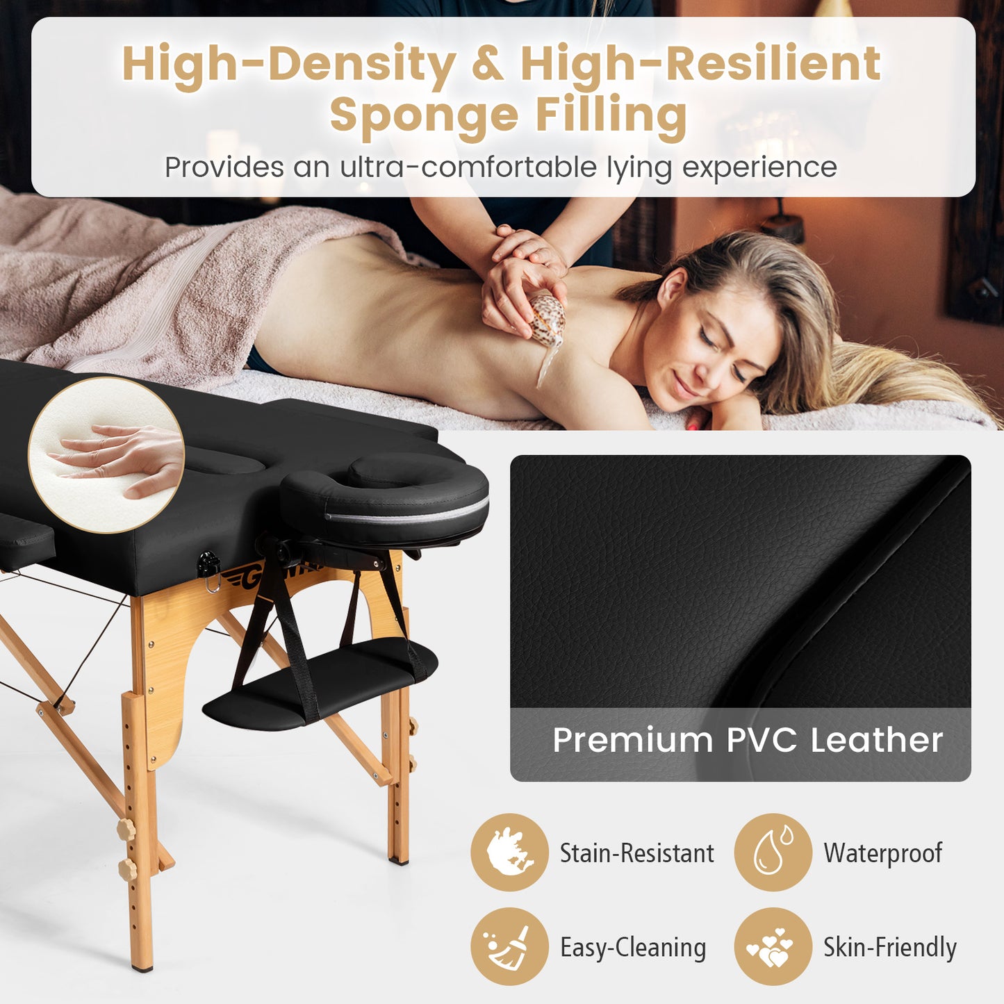 Portable Adjustable Facial Spa Bed with Carry Case-Black