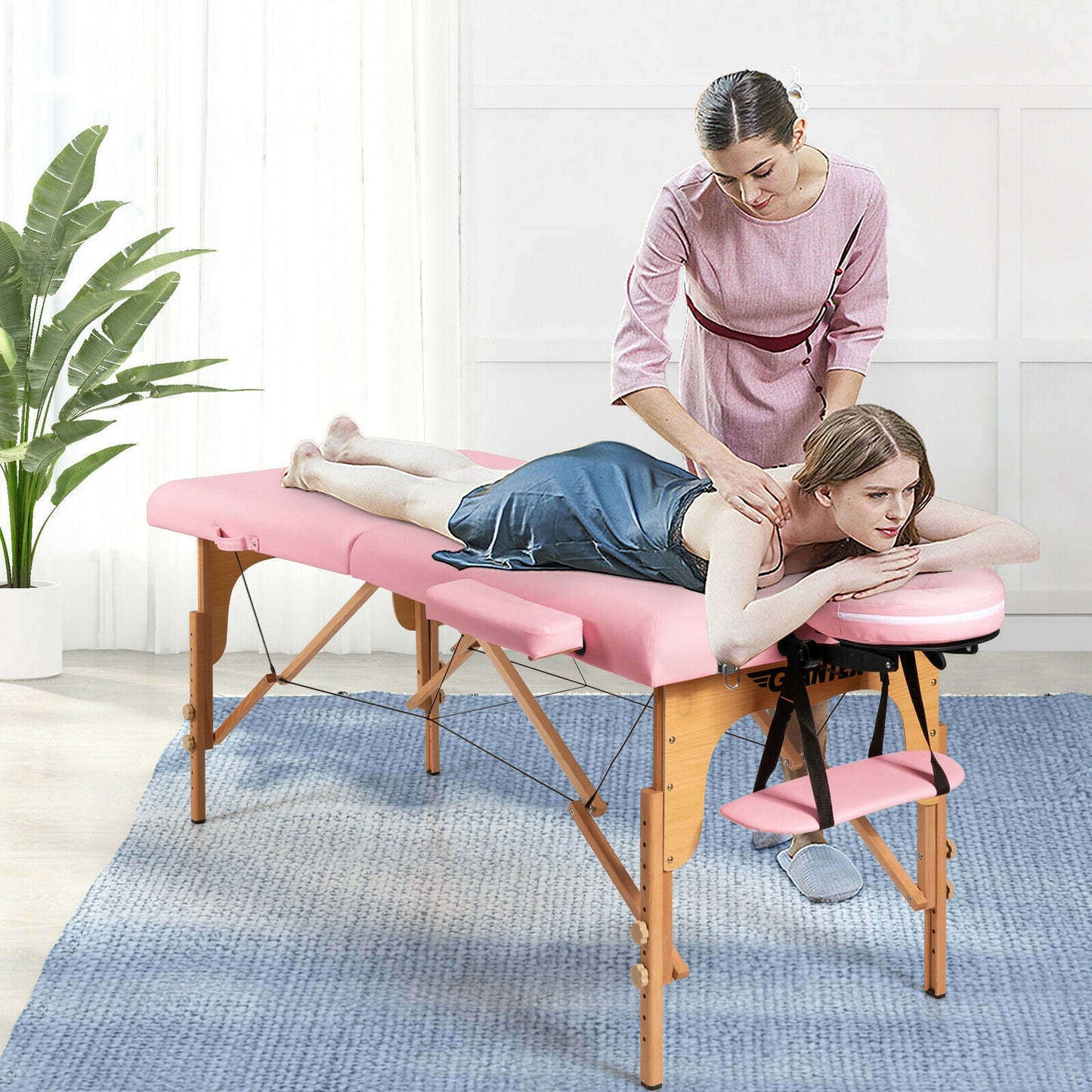 Portable Adjustable Facial Spa Bed with Carry Case-Pink