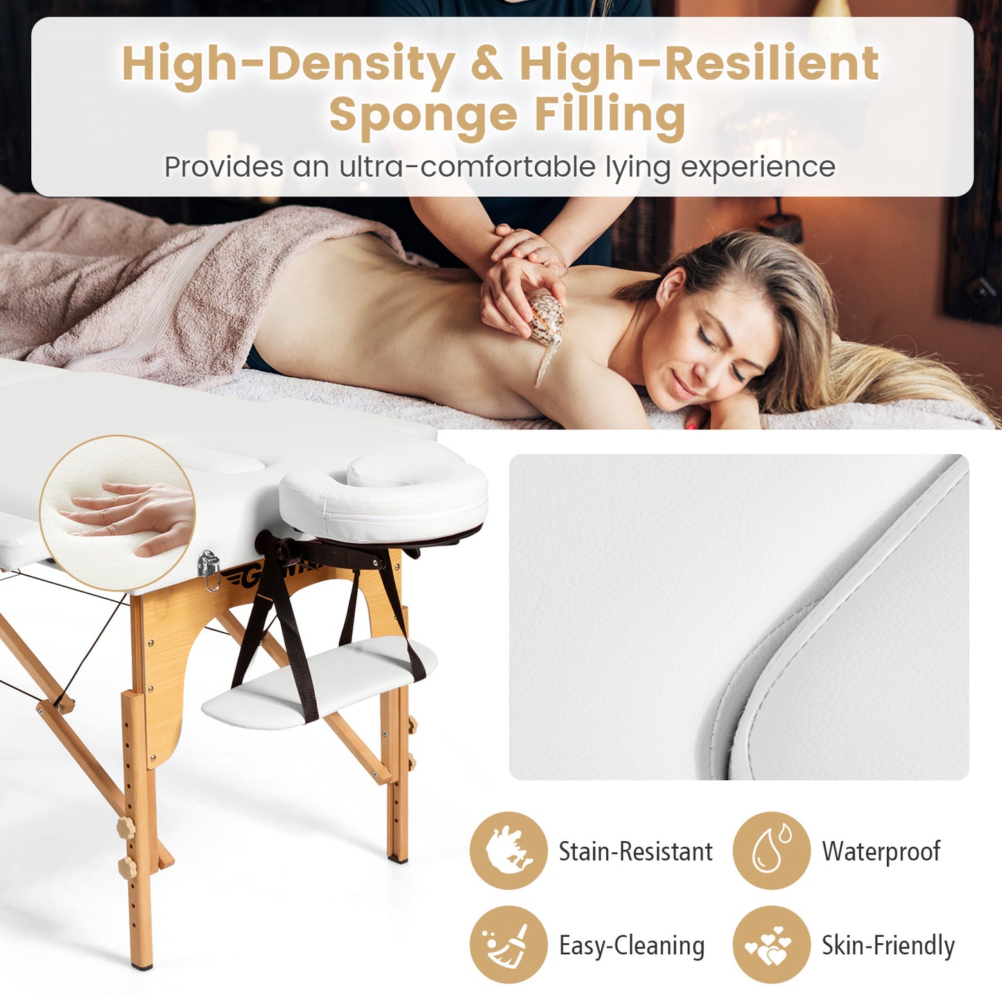 Portable Adjustable Facial Spa Bed with Carry Case-White