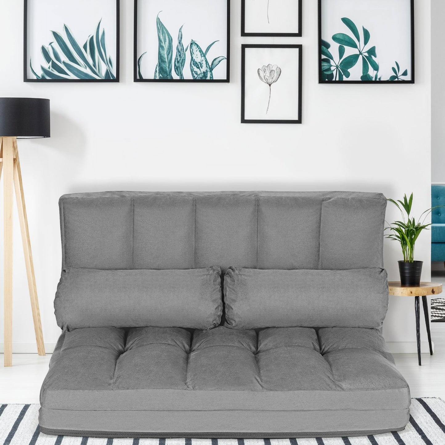 Foldable Floor 6-Position Adjustable Lounge Couch-Beige