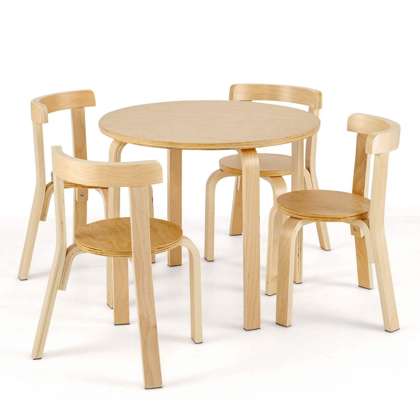 5-Piece Kids Wooden Curved Back Activity Table and Chair Set with Toy Bricks-Gray