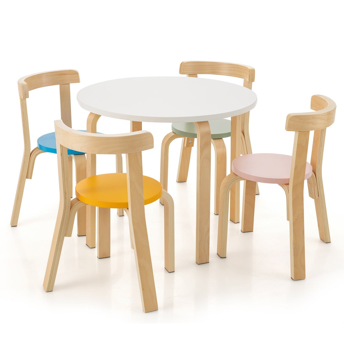 5-Piece Kids Wooden Curved Back Activity Table and Chair Set with Toy Bricks-Gray