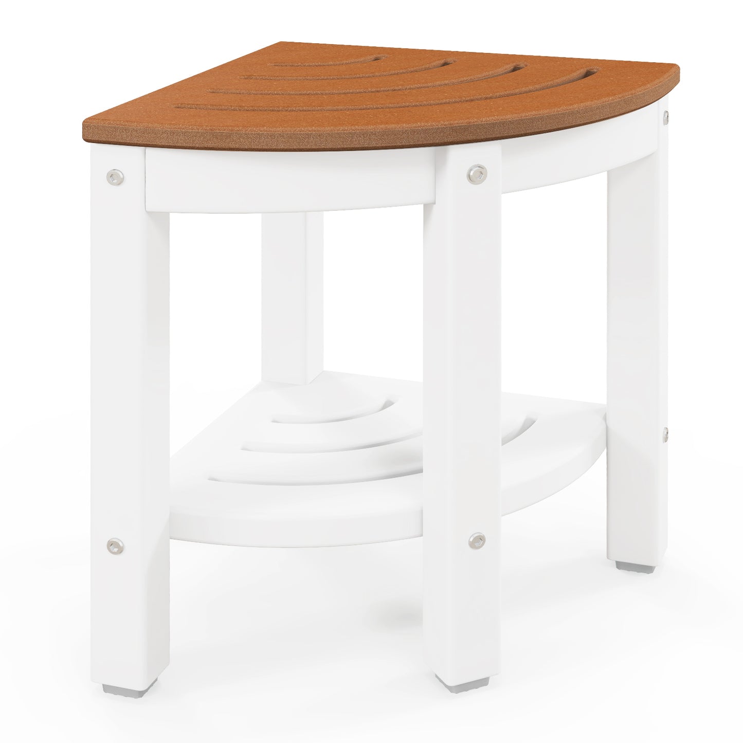 Heavy Duty Corner Shower Bench Stool with Storage Shelf-Brown