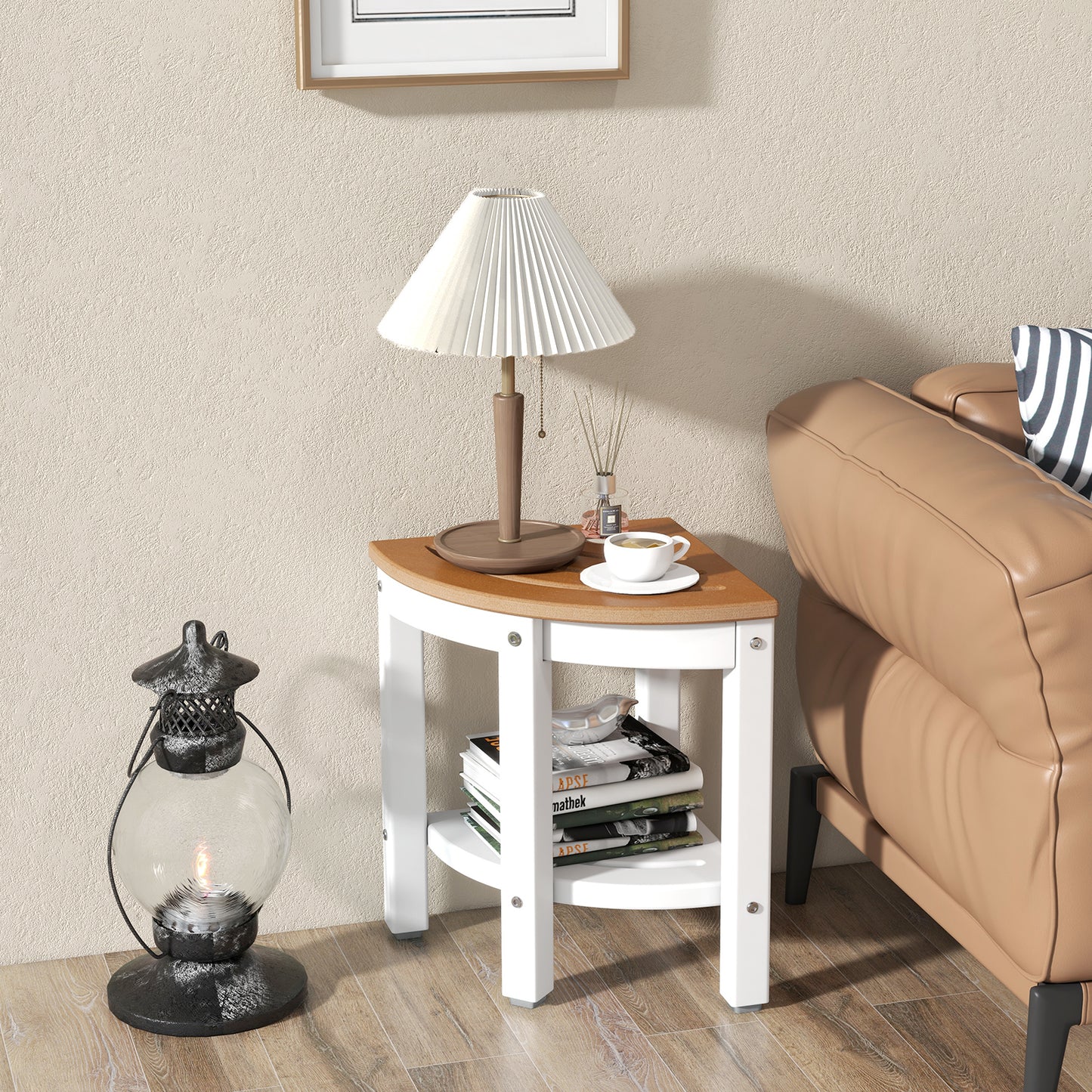Heavy Duty Corner Shower Bench Stool with Storage Shelf-Brown