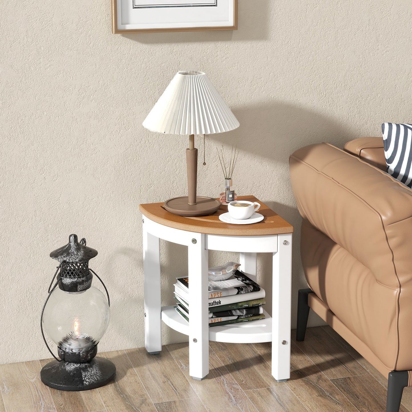 Heavy Duty Corner Shower Bench Stool with Storage Shelf-Brown