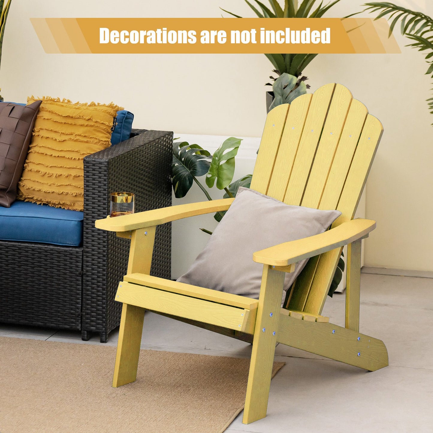 Weather Resistant HIPS Outdoor Adirondack Chair with Cup Holder-Black