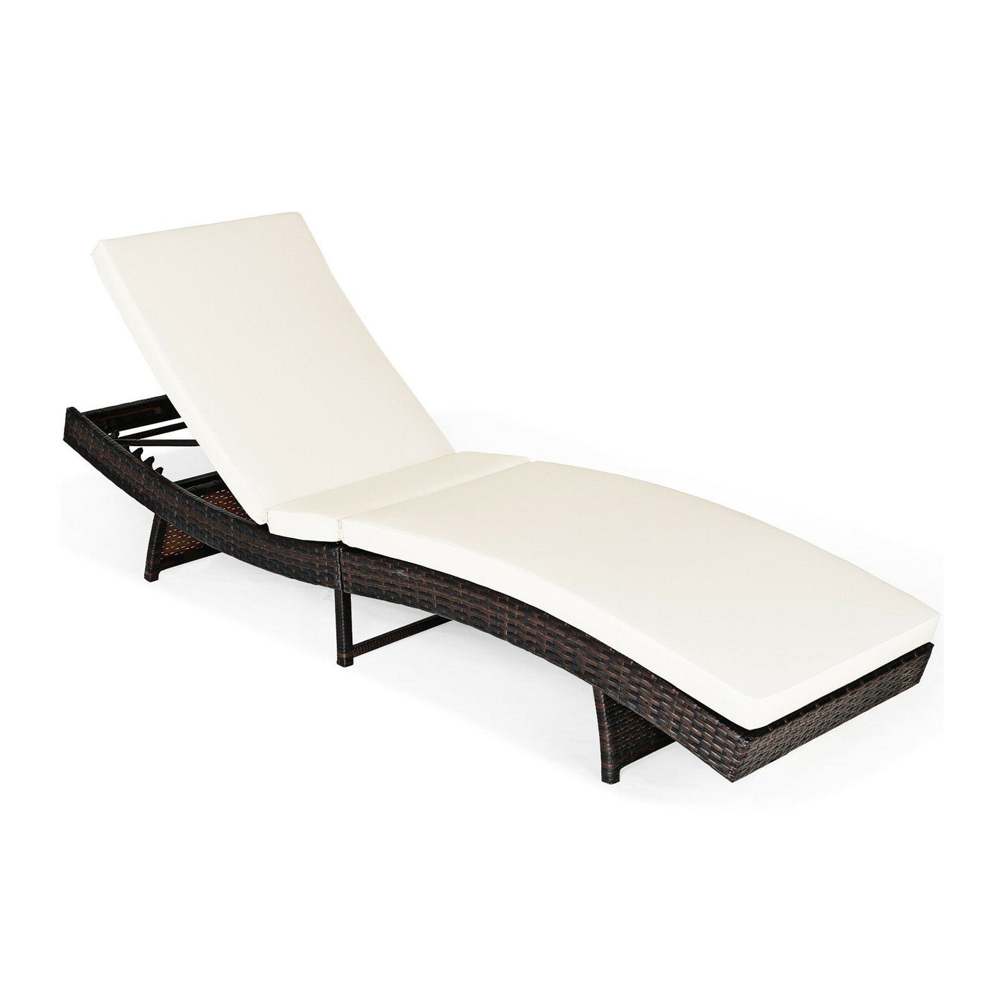 Patio Folding Adjustable Rattan Chaise Lounge Chair with Cushion-Turquoise