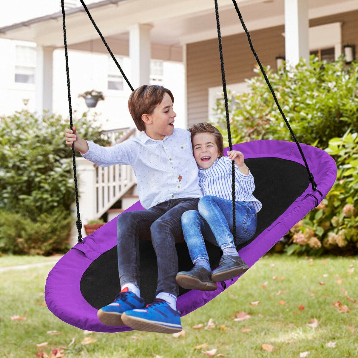 60 Inch Saucer Surf Outdoor Adjustable Swing Set-Blue+Black