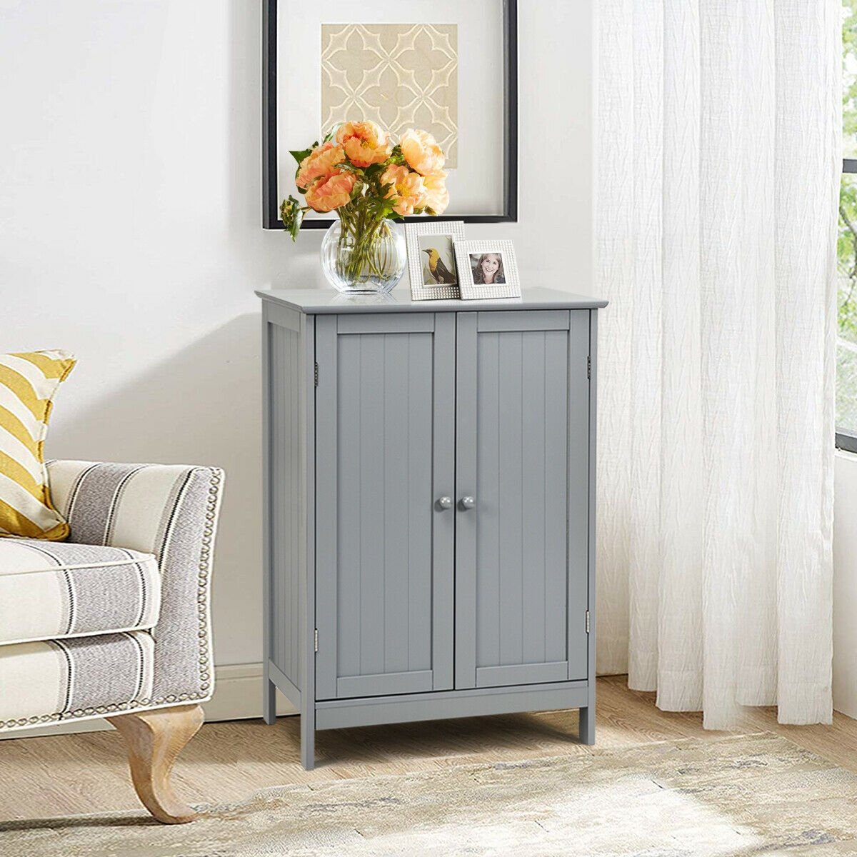 2-Door Freee-Standing Bathroom Cabinet with Shelf-Black