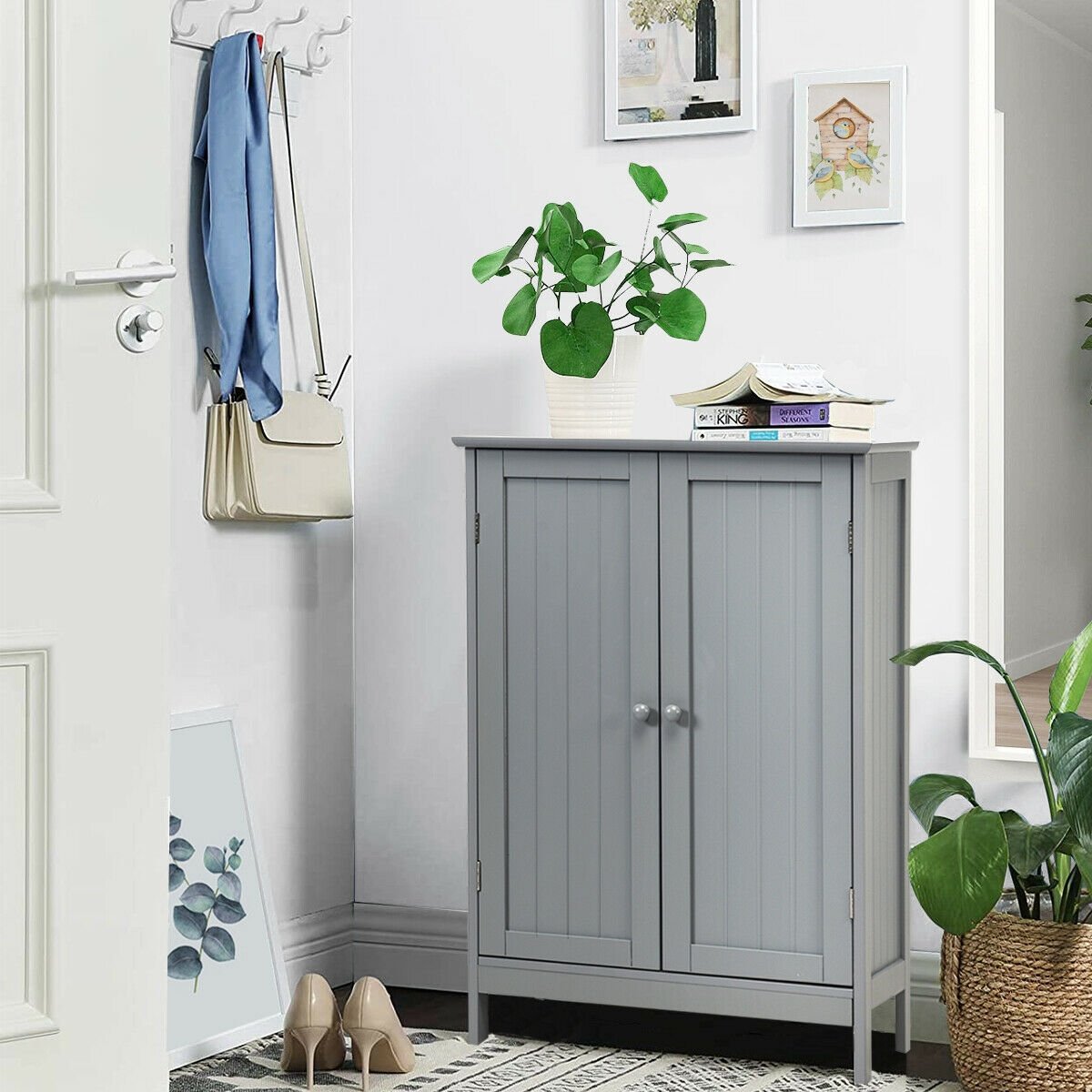 2-Door Freee-Standing Bathroom Cabinet with Shelf-Black