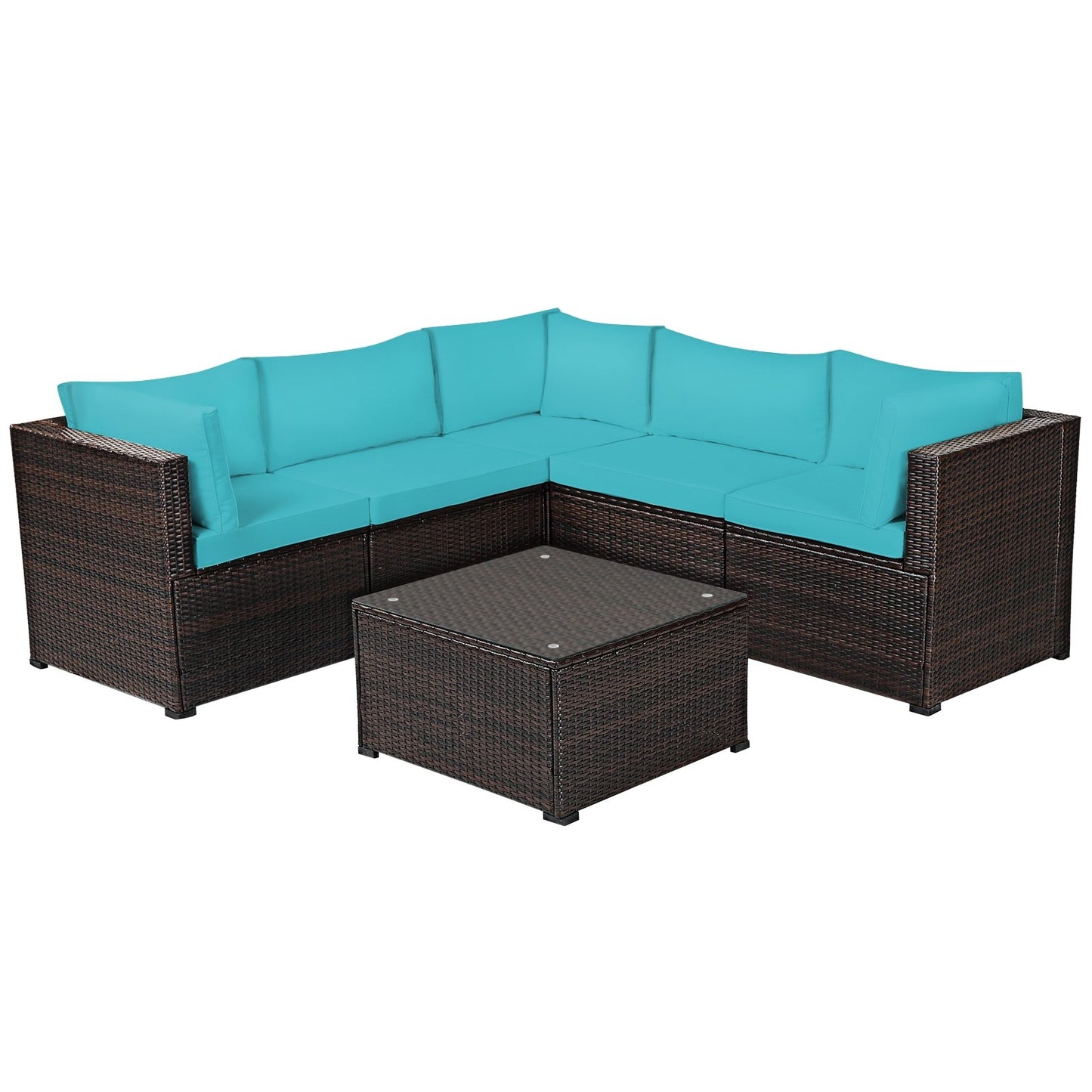 6 Pieces Patio Furniture Sofa Set with Cushions for Outdoor-Beige