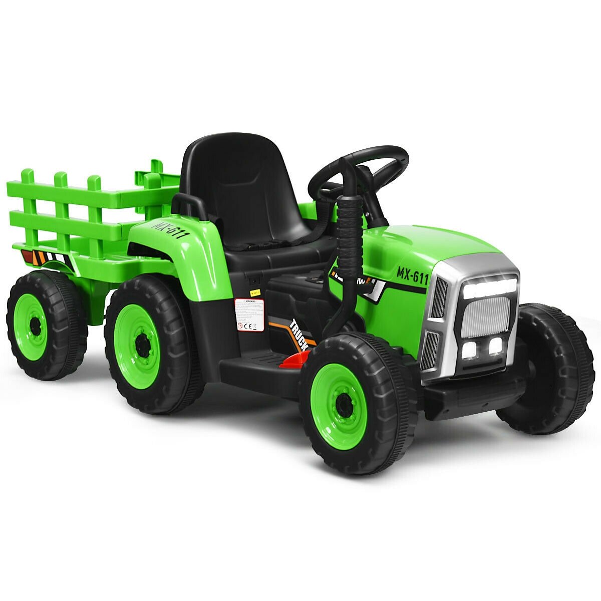 12V Ride on Tractor with 3-Gear-Shift Ground Loader for Kids 3+ Years Old-Black