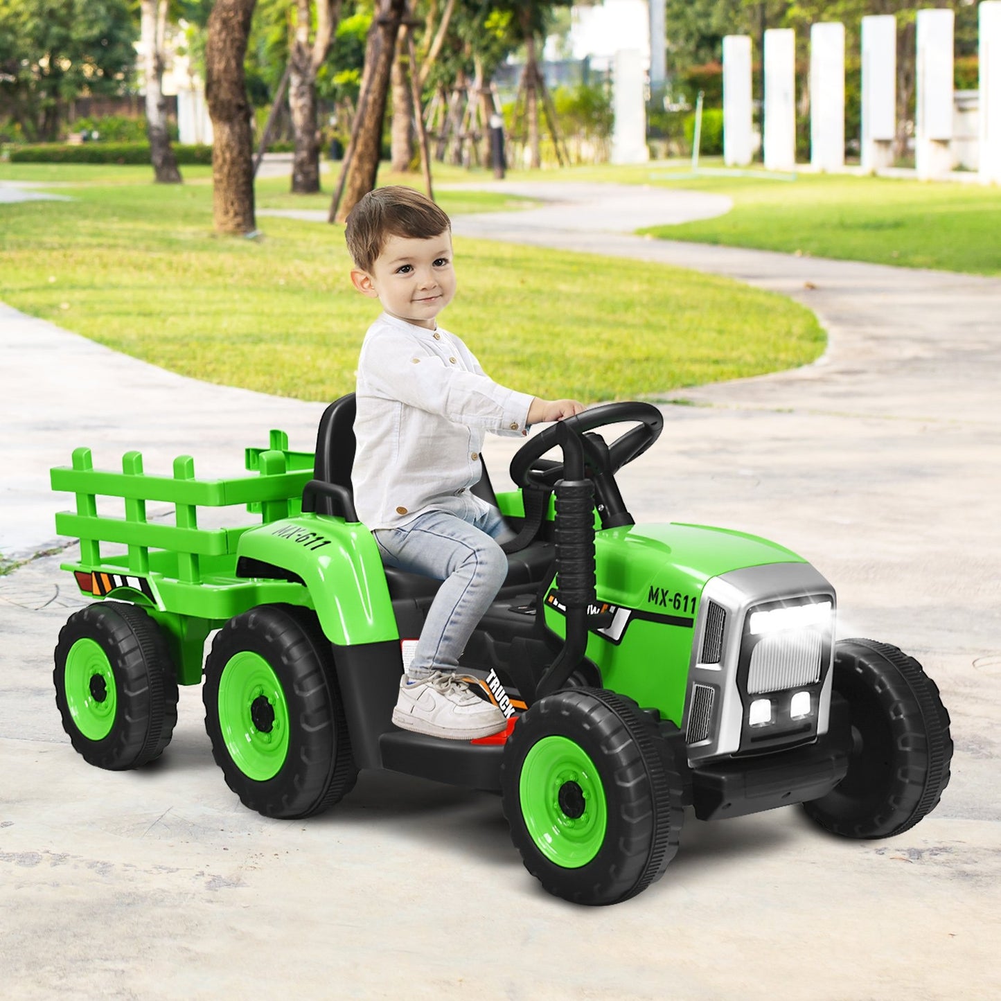 12V Ride on Tractor with 3-Gear-Shift Ground Loader for Kids 3+ Years Old-Black