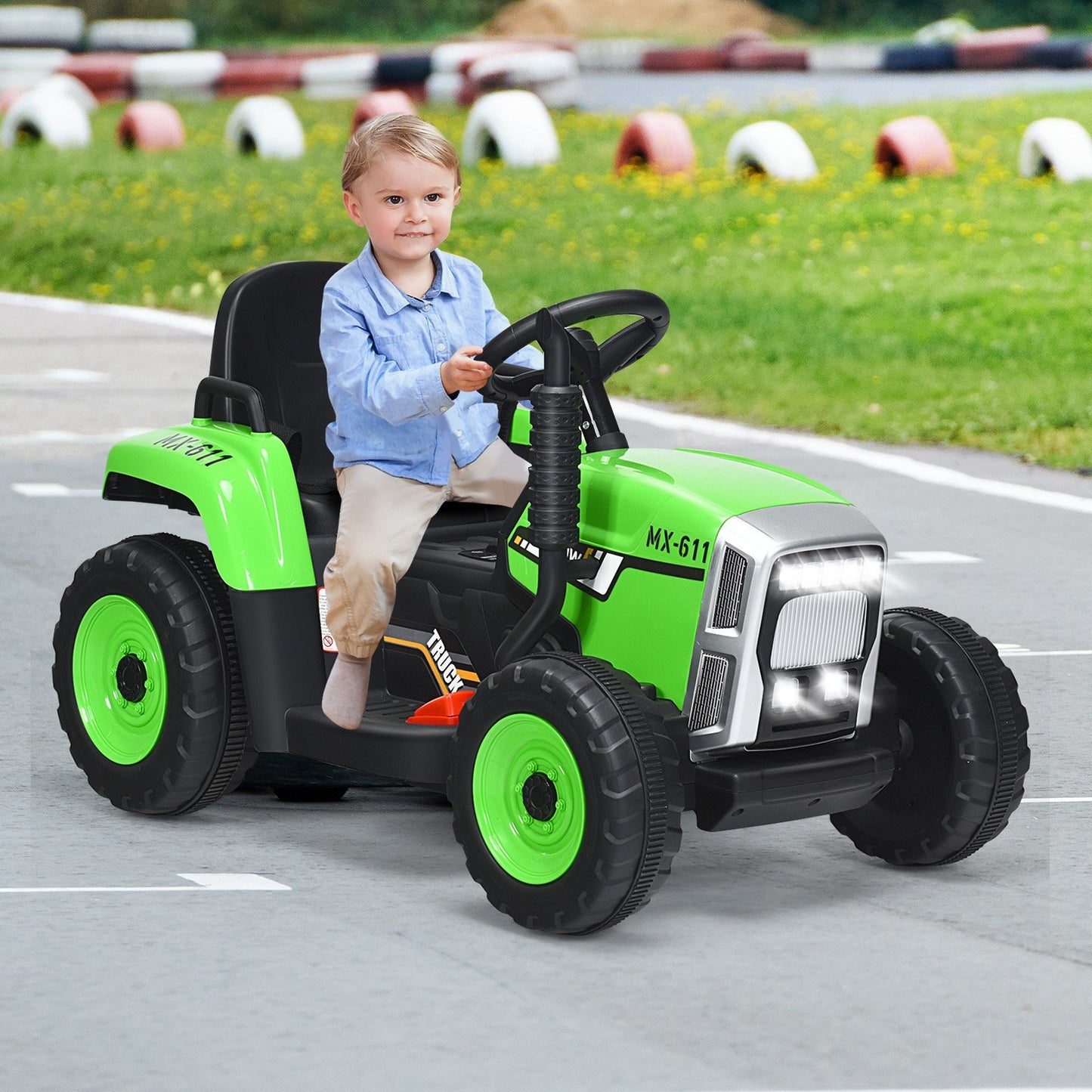 12V Ride on Tractor with 3-Gear-Shift Ground Loader for Kids 3+ Years Old-Black