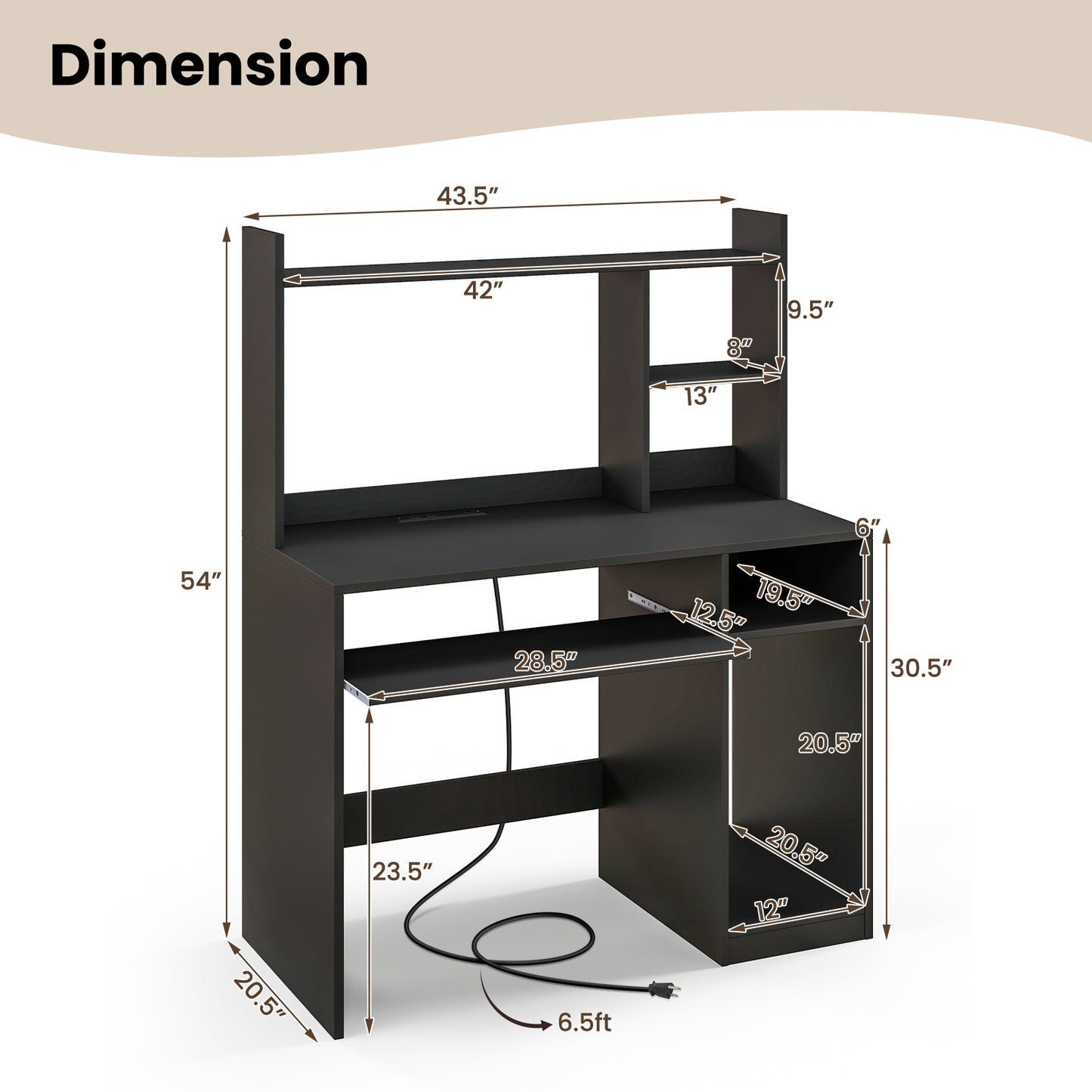 Home Office Computer Desk with Keyboard Tray and CPU Stand-Black