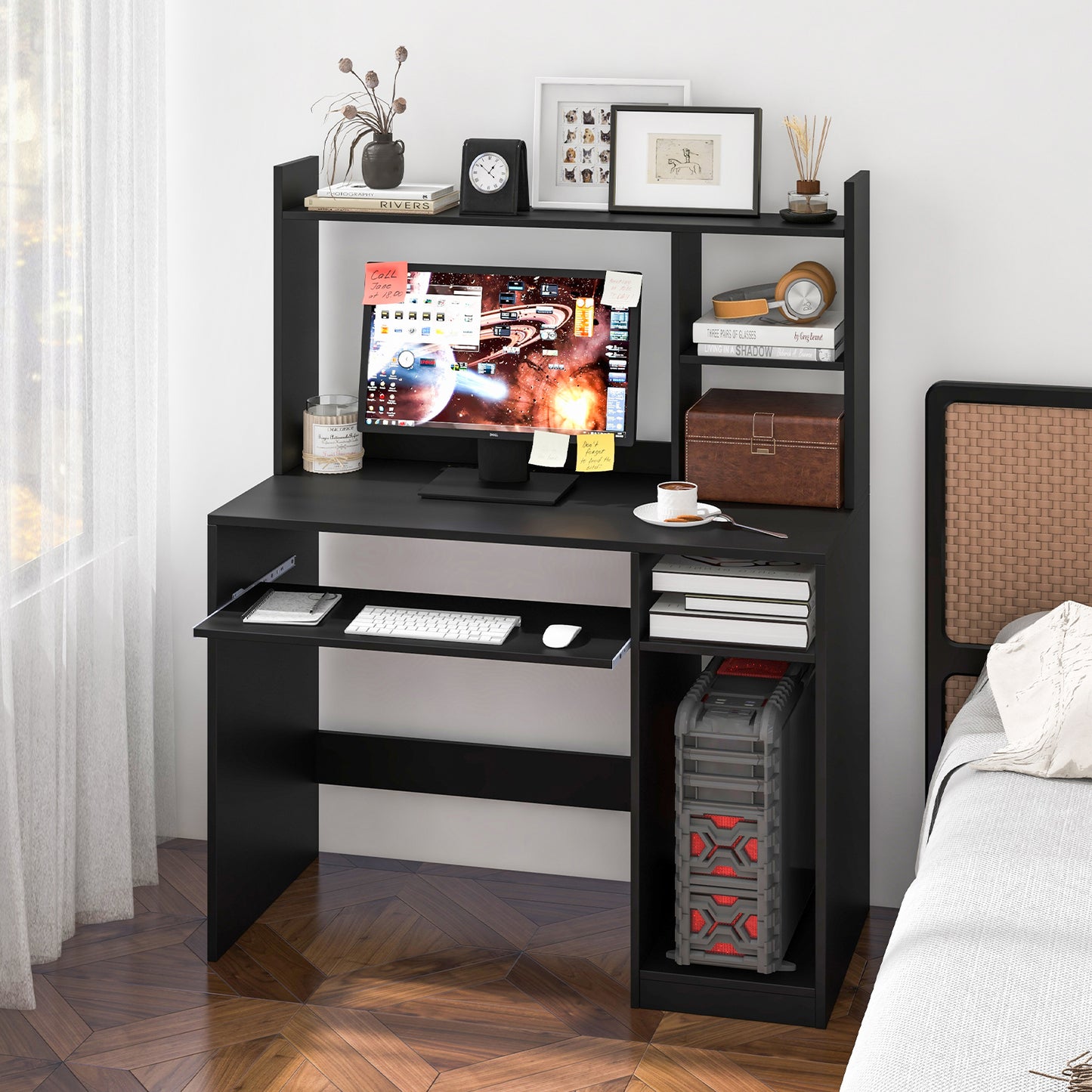 Home Office Computer Desk with Keyboard Tray and CPU Stand-Black