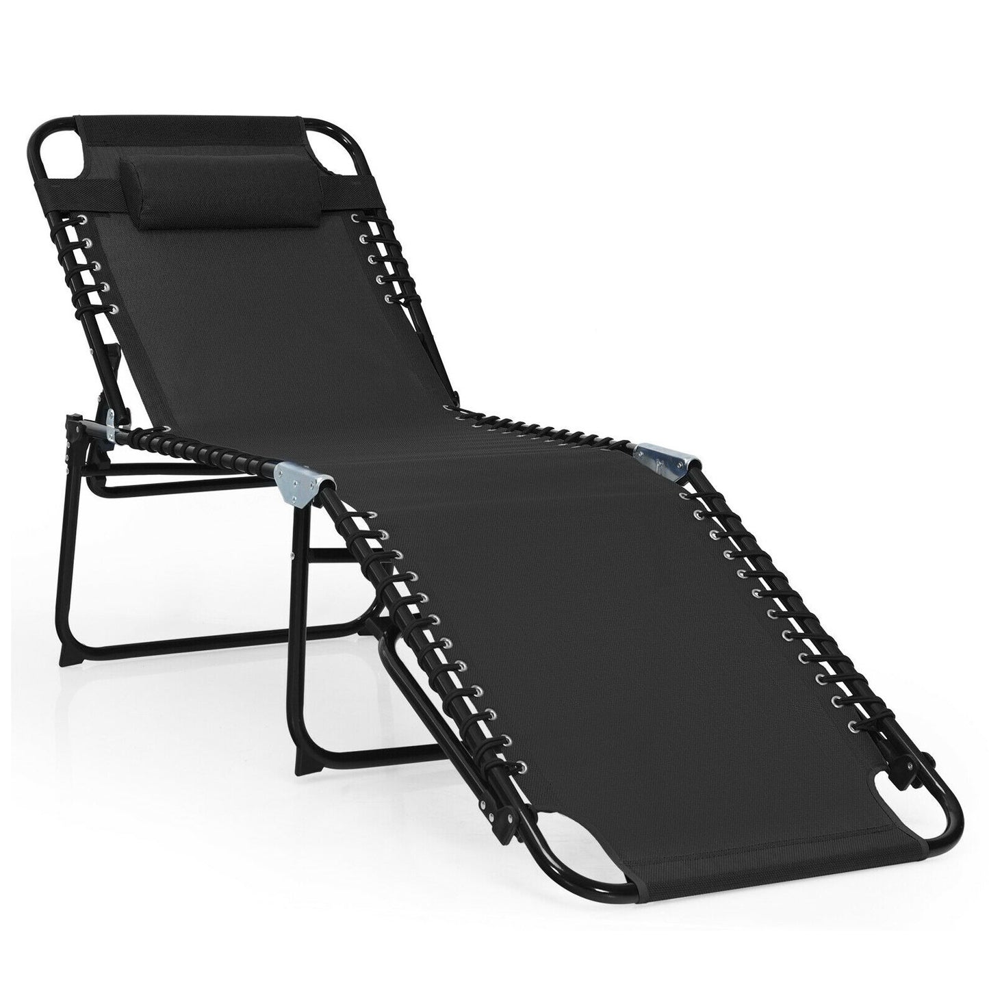 Foldable Recline Lounge Chair with Adjustable Backrest and Footrest-Beige