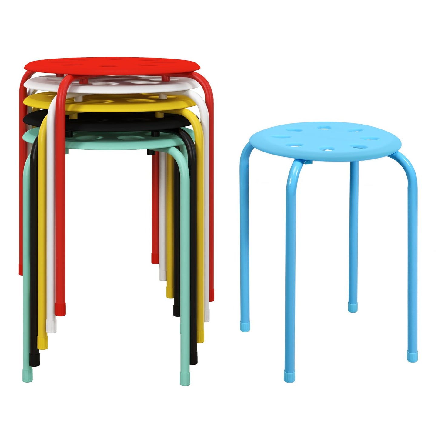 Set of 6 Portable Plastic Stack Stools -Black