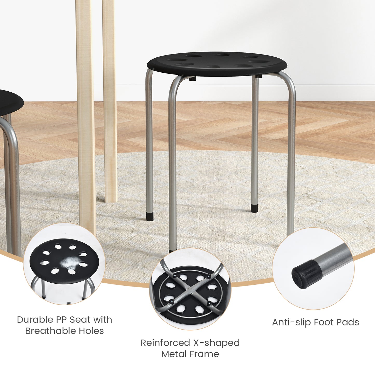 Set of 6 Portable Plastic Stack Stools -Gray