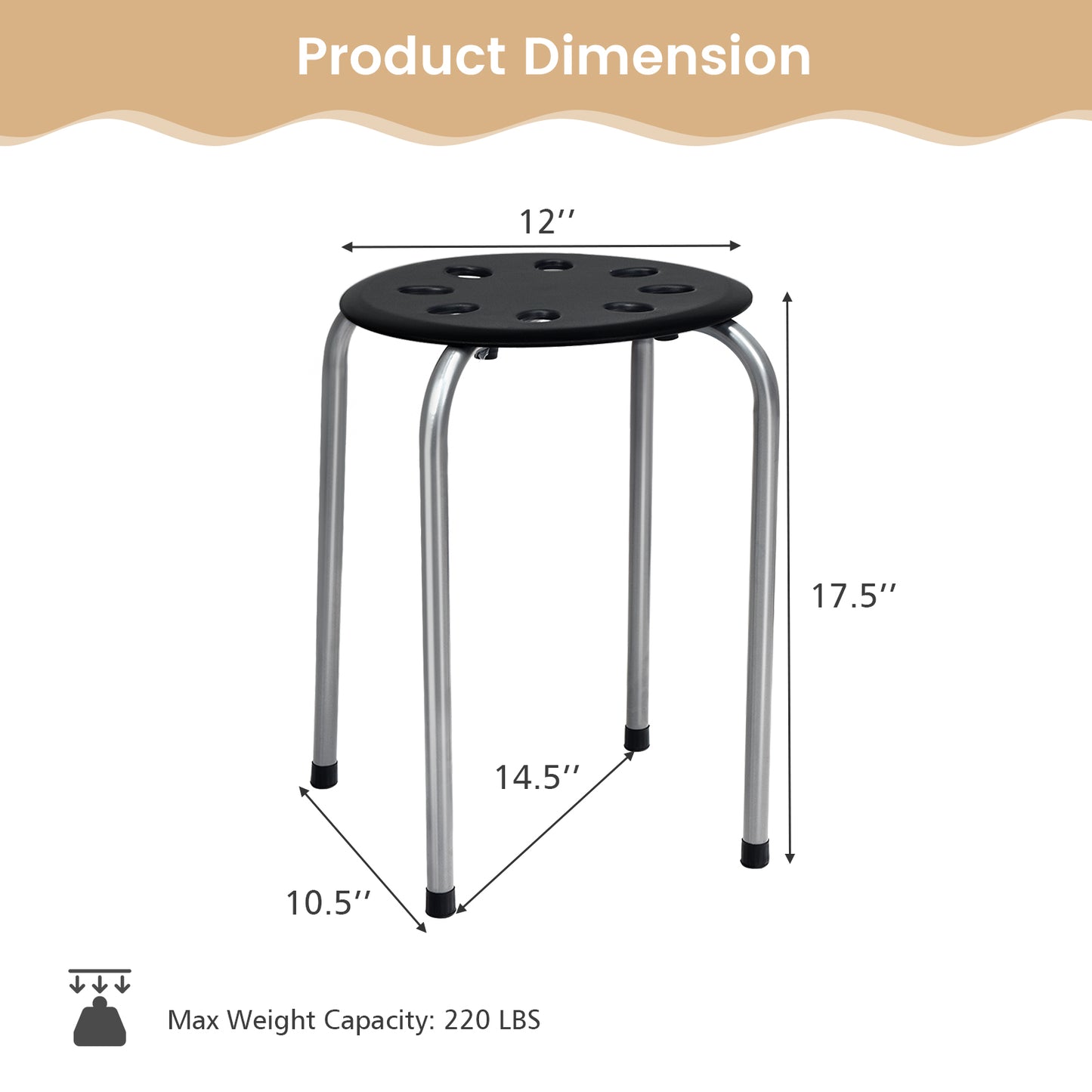 Set of 6 Portable Plastic Stack Stools -Gray