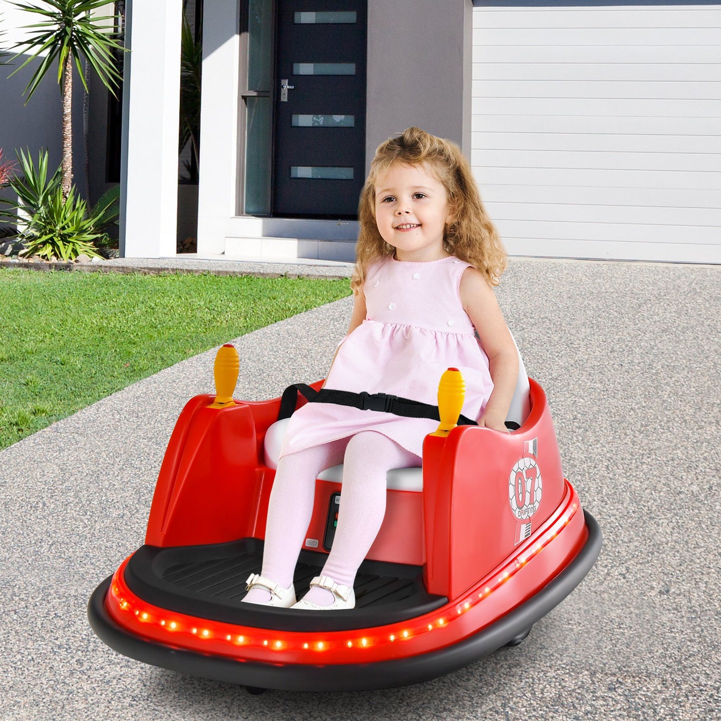 12V Electric Kids Ride On Bumper Car with Flashing Lights for Toddlers-Blue