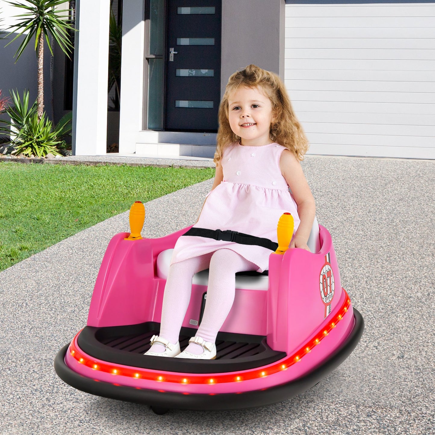 12V Electric Kids Ride On Bumper Car with Flashing Lights for Toddlers-Blue