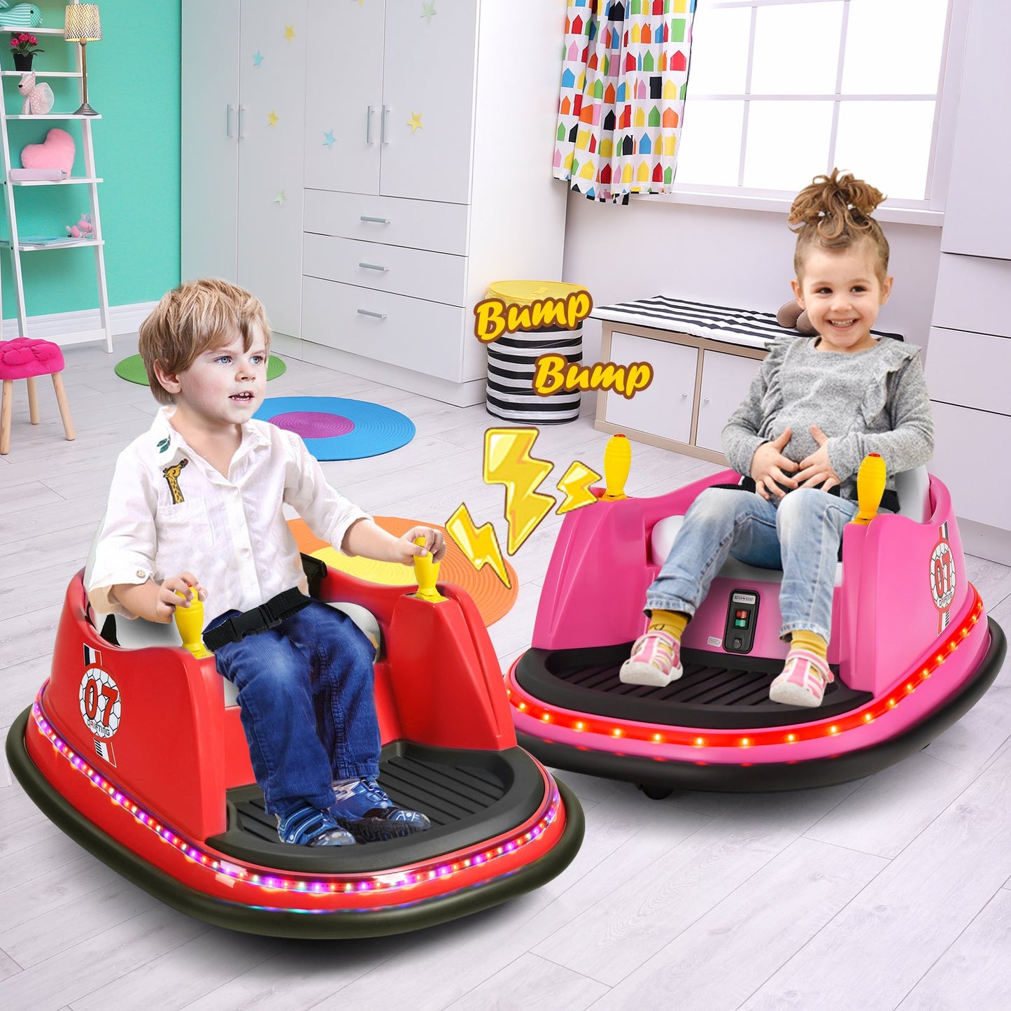 12V Electric Kids Ride On Bumper Car with Flashing Lights for Toddlers-Blue