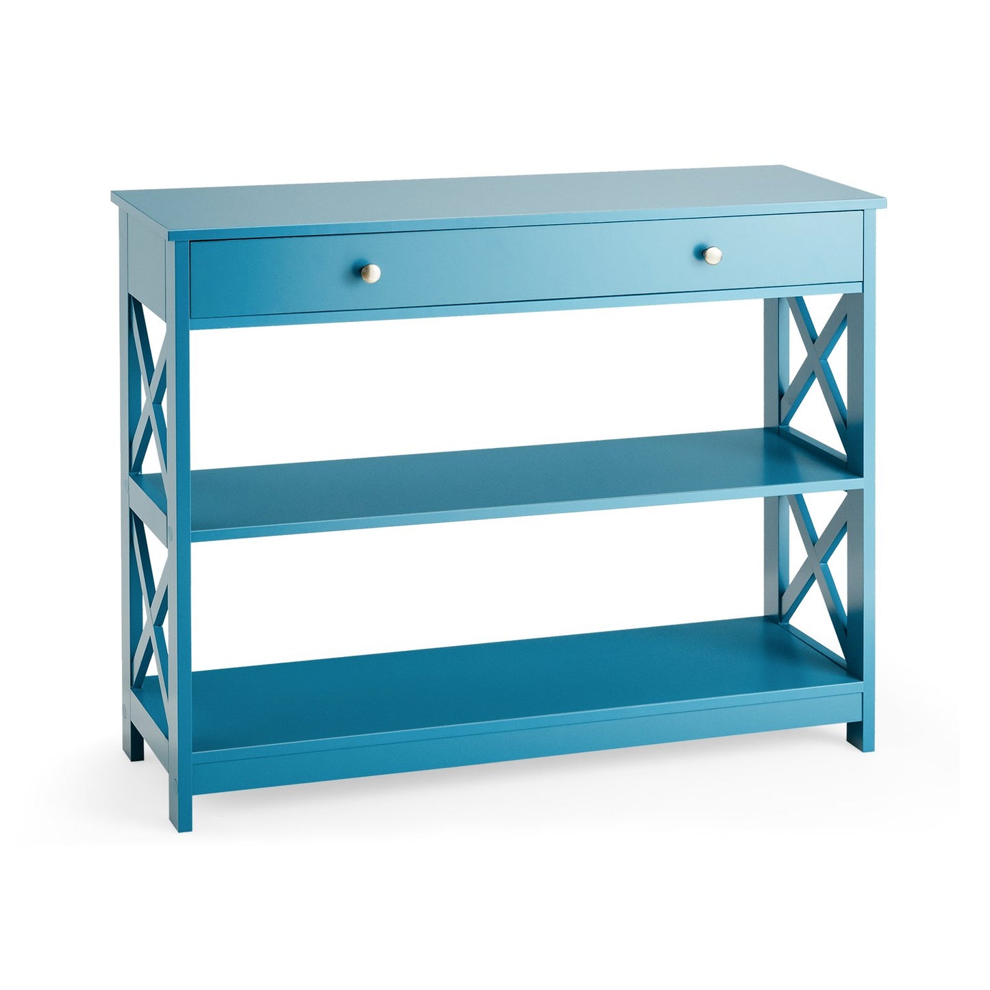 Console Table 3-Tier with Drawer and Storage Shelves-Black