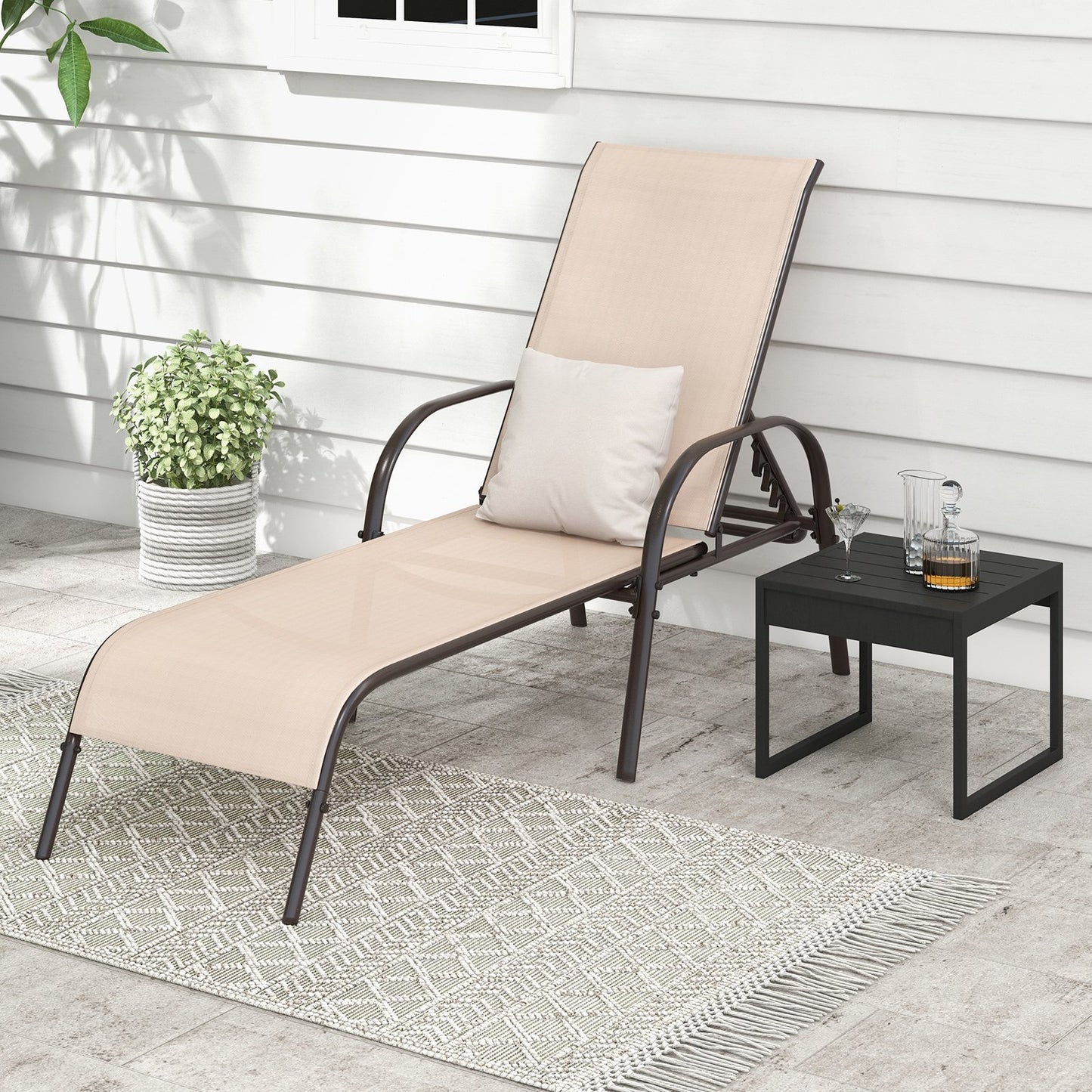 Adjustable Patio Chaise Folding Lounge Chair with Backrest-Black