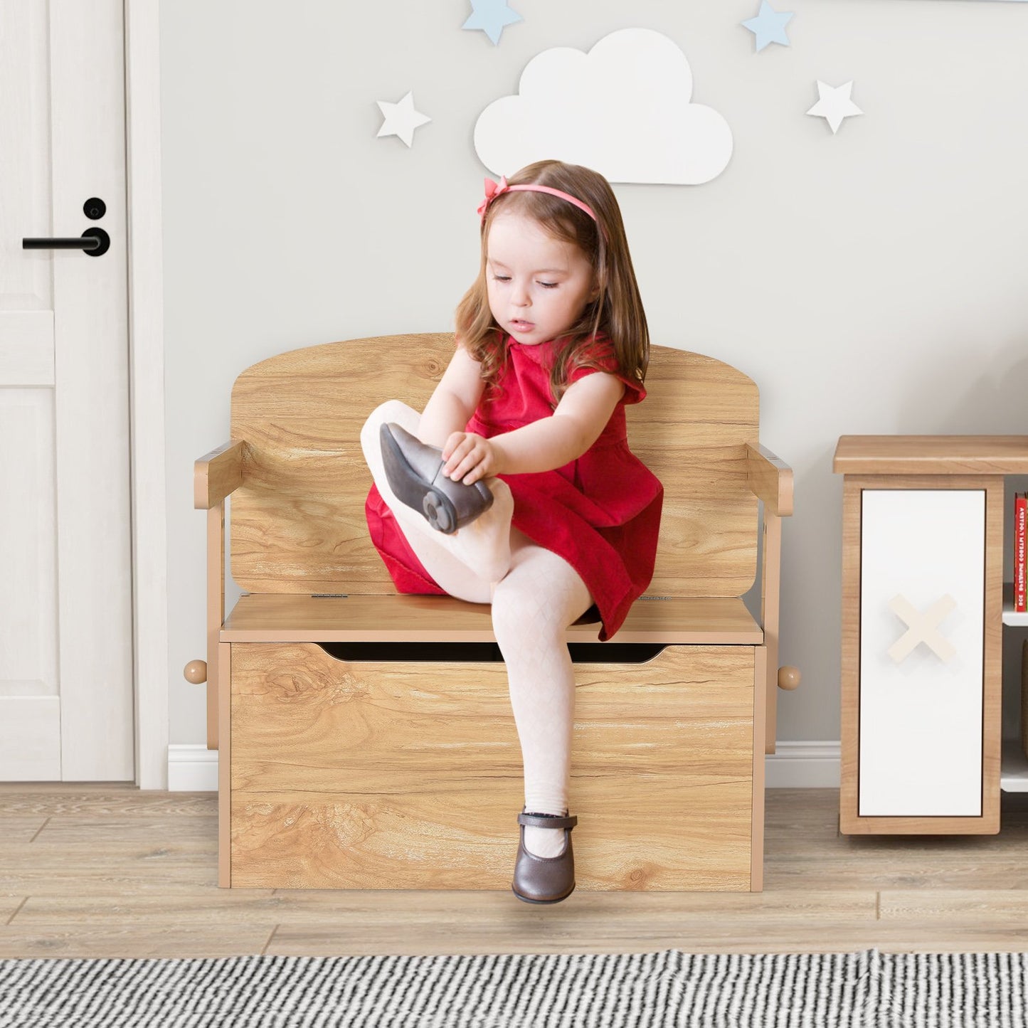 3-in-1 Kids Convertible Storage Bench Wood Activity Table and Chair Set-Gray