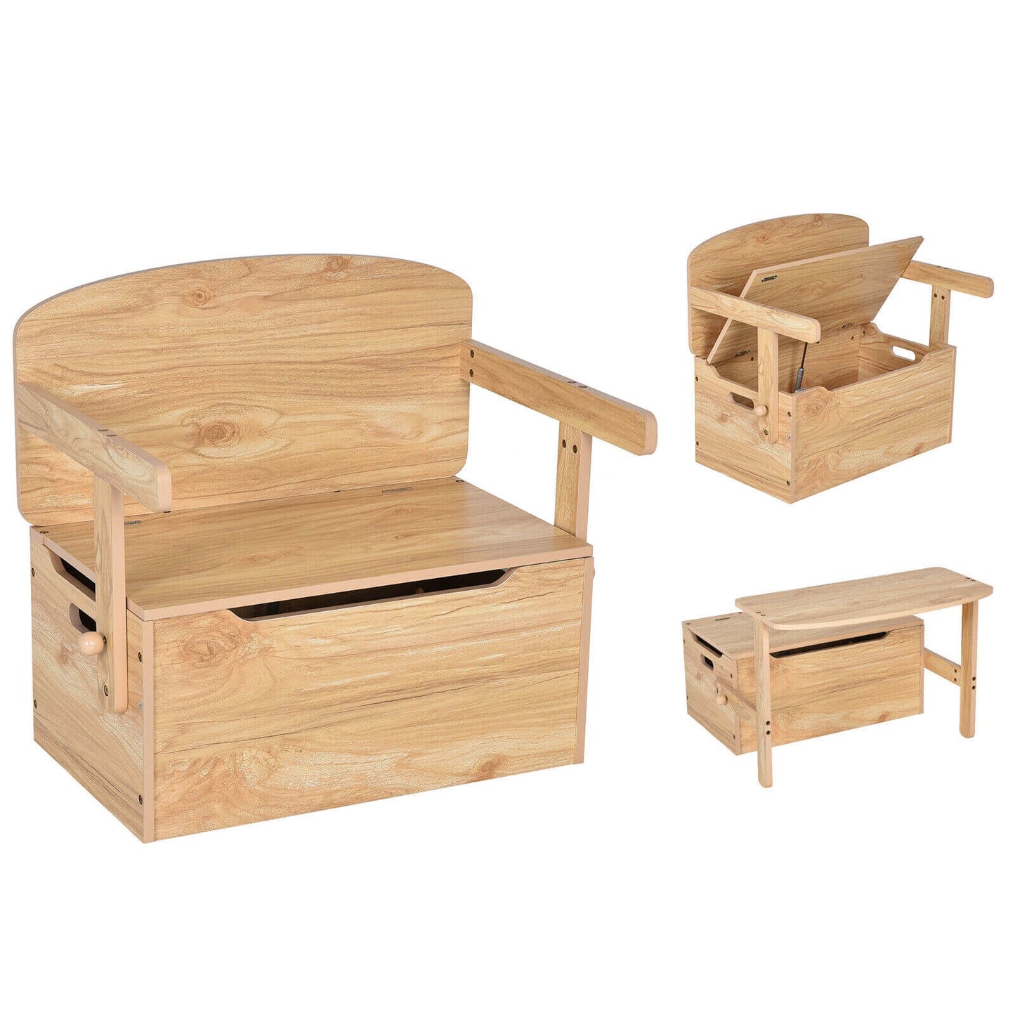 3-in-1 Kids Convertible Storage Bench Wood Activity Table and Chair Set-Gray