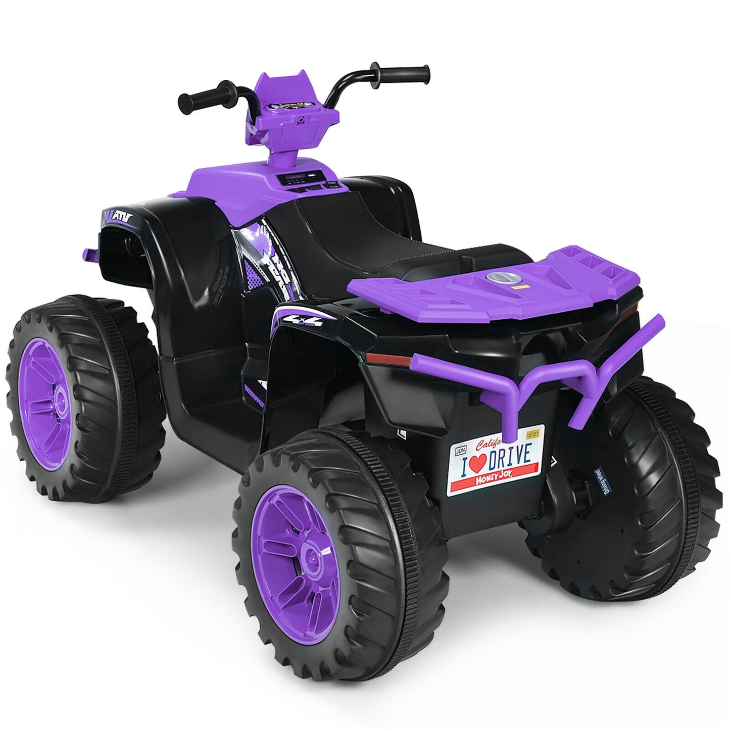12V Kids Ride on ATV with LED Lights and Treaded Tires and LED lights-Purple