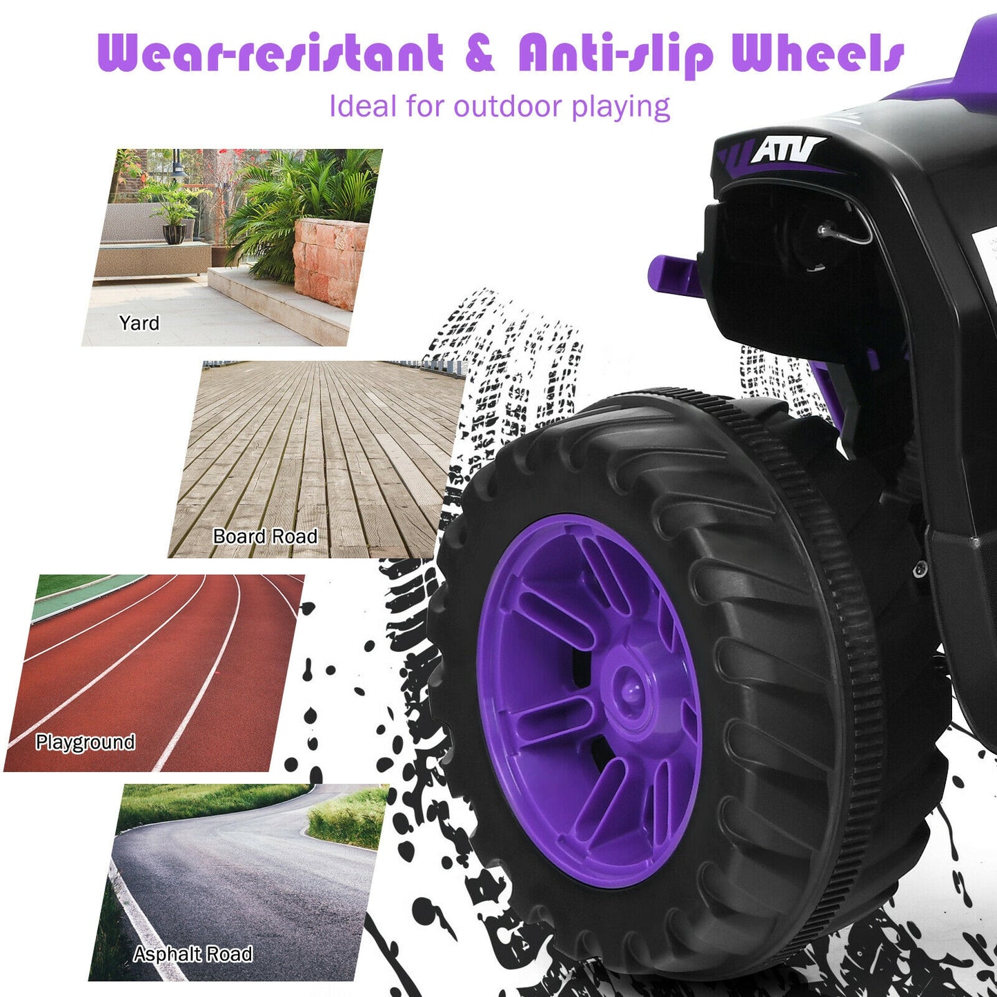 12V Kids Ride on ATV with LED Lights and Treaded Tires and LED lights-Purple