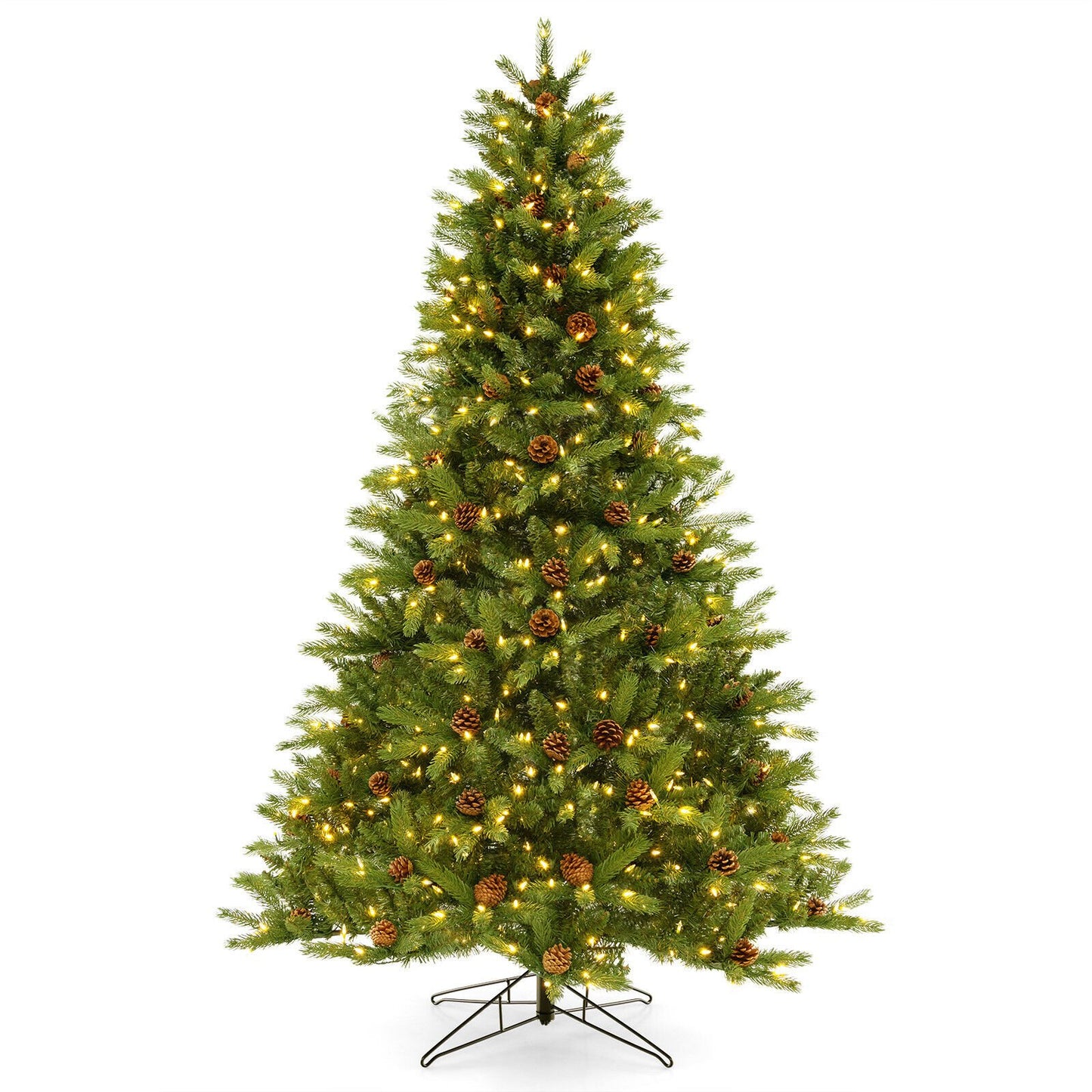 6/7 FT Artificial Christmas Tree with Pine Cones and Adjustable Brightness-6 ft