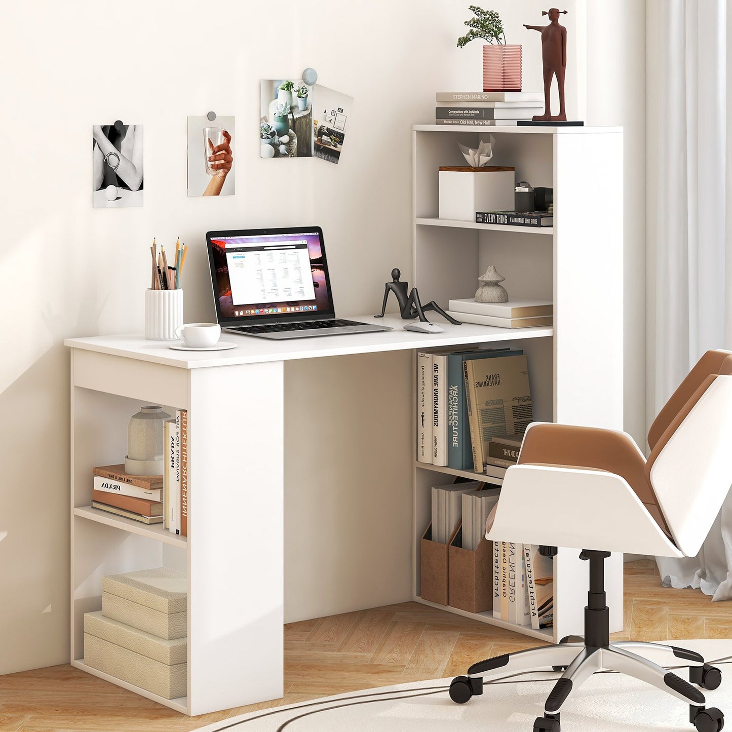 Computer Desk Writing Workstation Office with 6-Tier Storage Shelves-Black