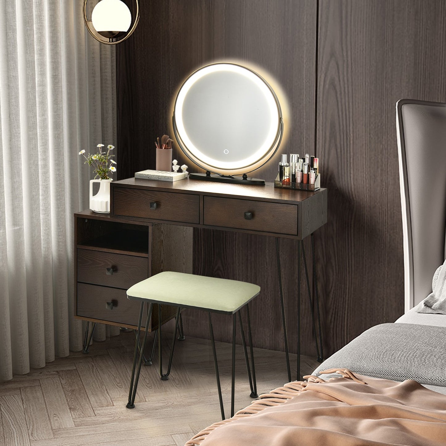 Modern Dressing Table with Storage Cabinet-Black