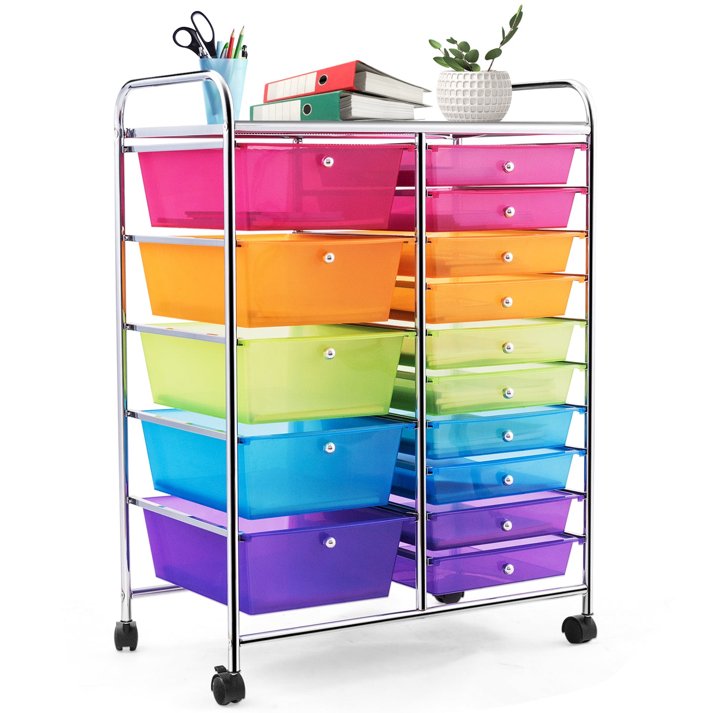 15 Drawers Rolling Storage Cart Organizer-Transparent Multicolor