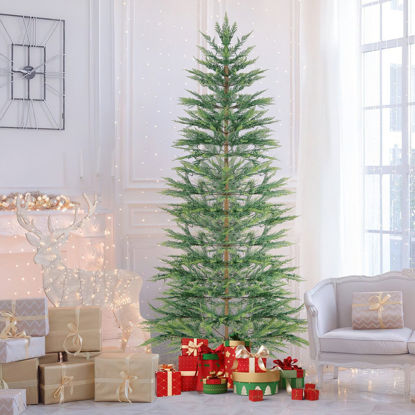 6.5/7.5 Feet Artificial Cypress Christmas Tree Pre-lit Hinged-6.5 ft