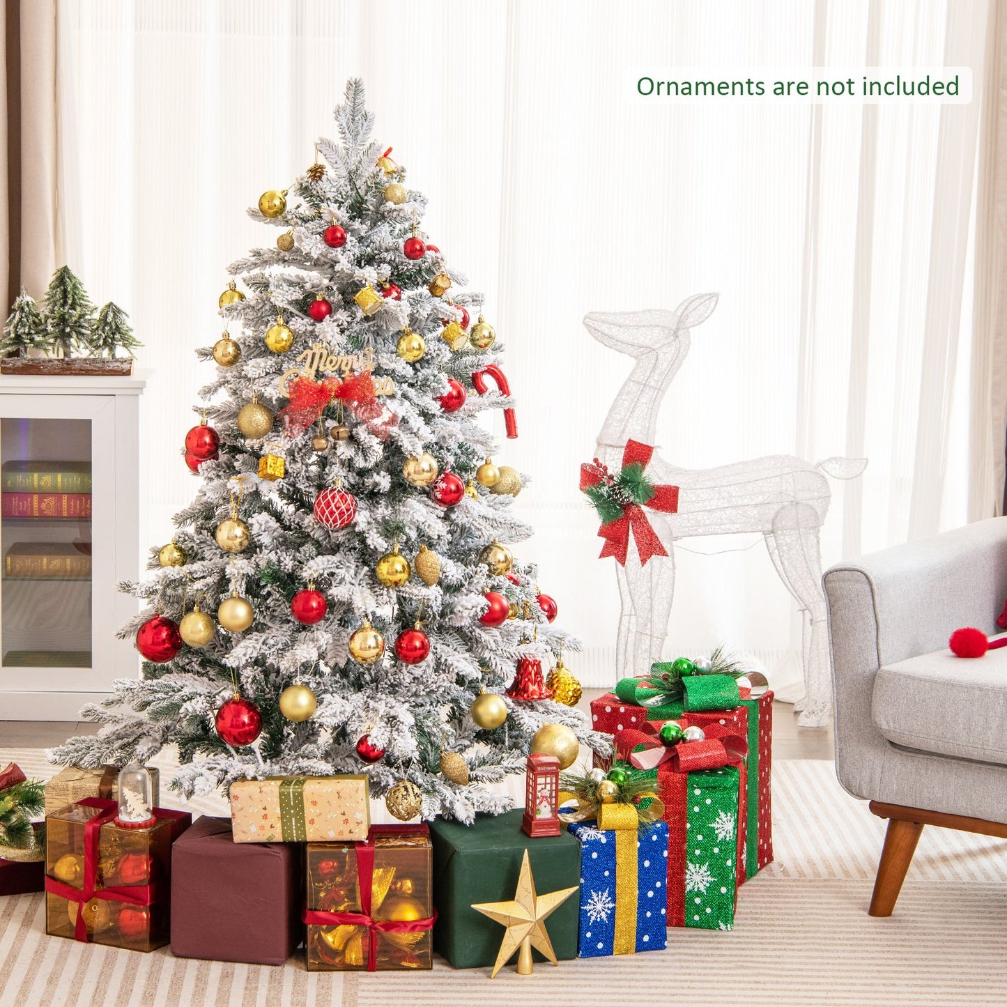 4.5/6/7 Feet Flocked Christmas Tree with Warm White LED Lights-7 ft