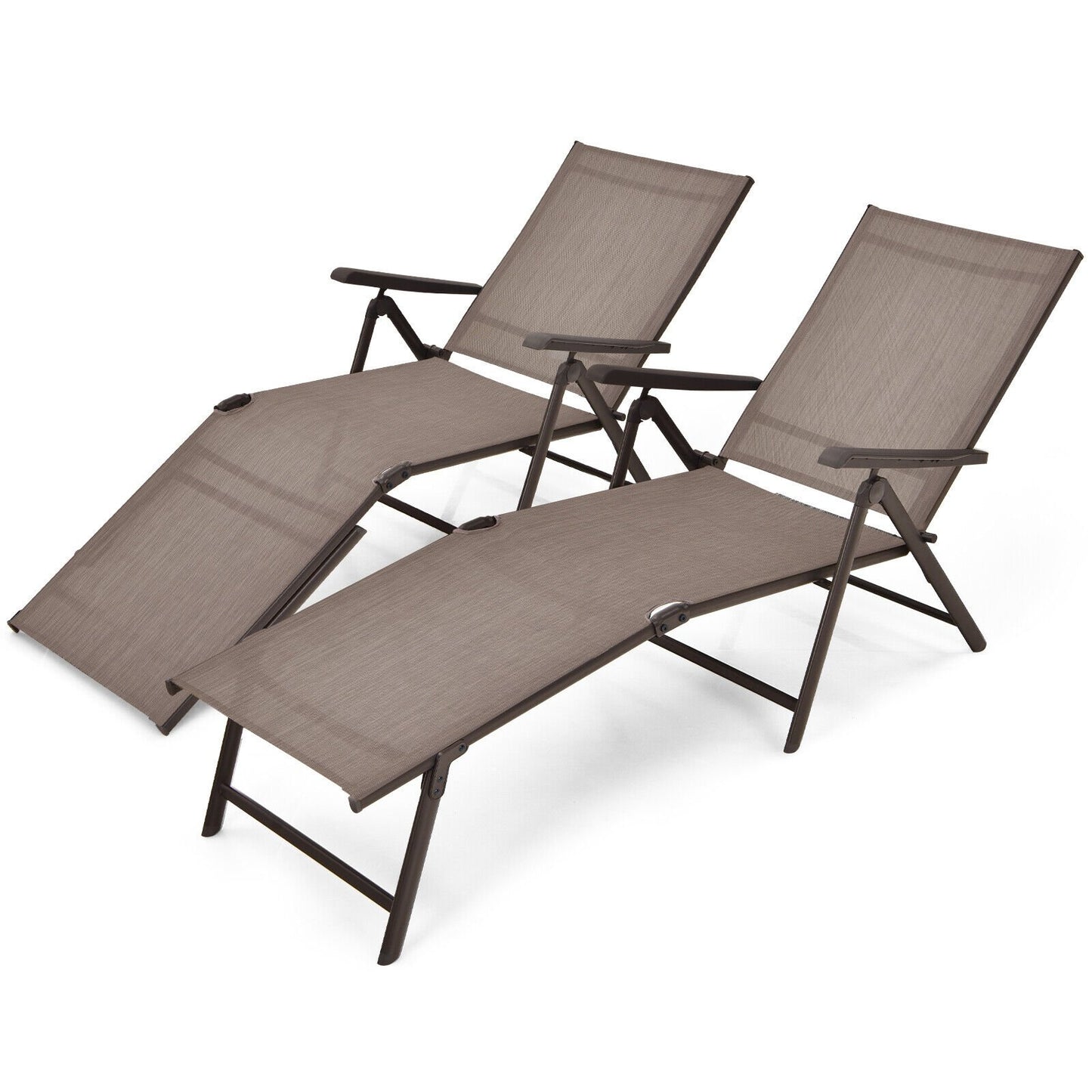 2 Pieces Foldable Chaise Lounge Chair with 2-Position Footrest-Black