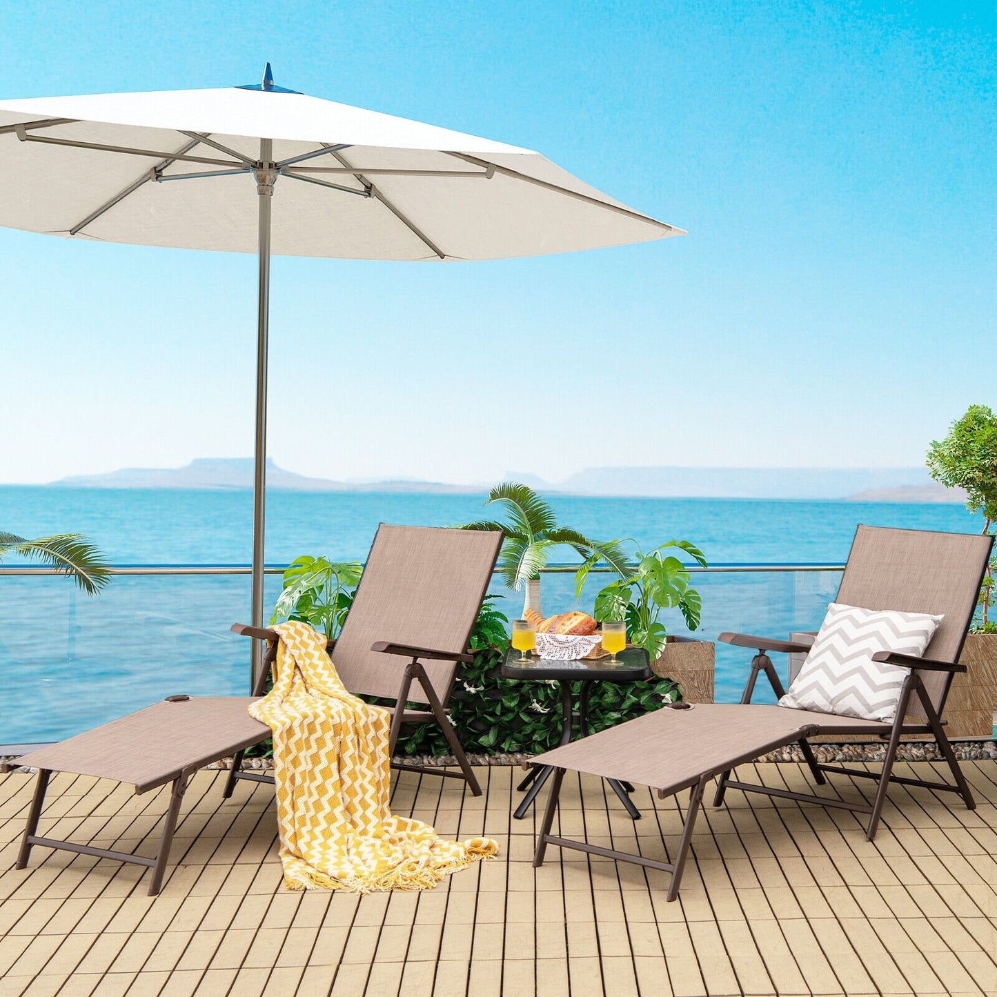 2 Pieces Foldable Chaise Lounge Chair with 2-Position Footrest-Black